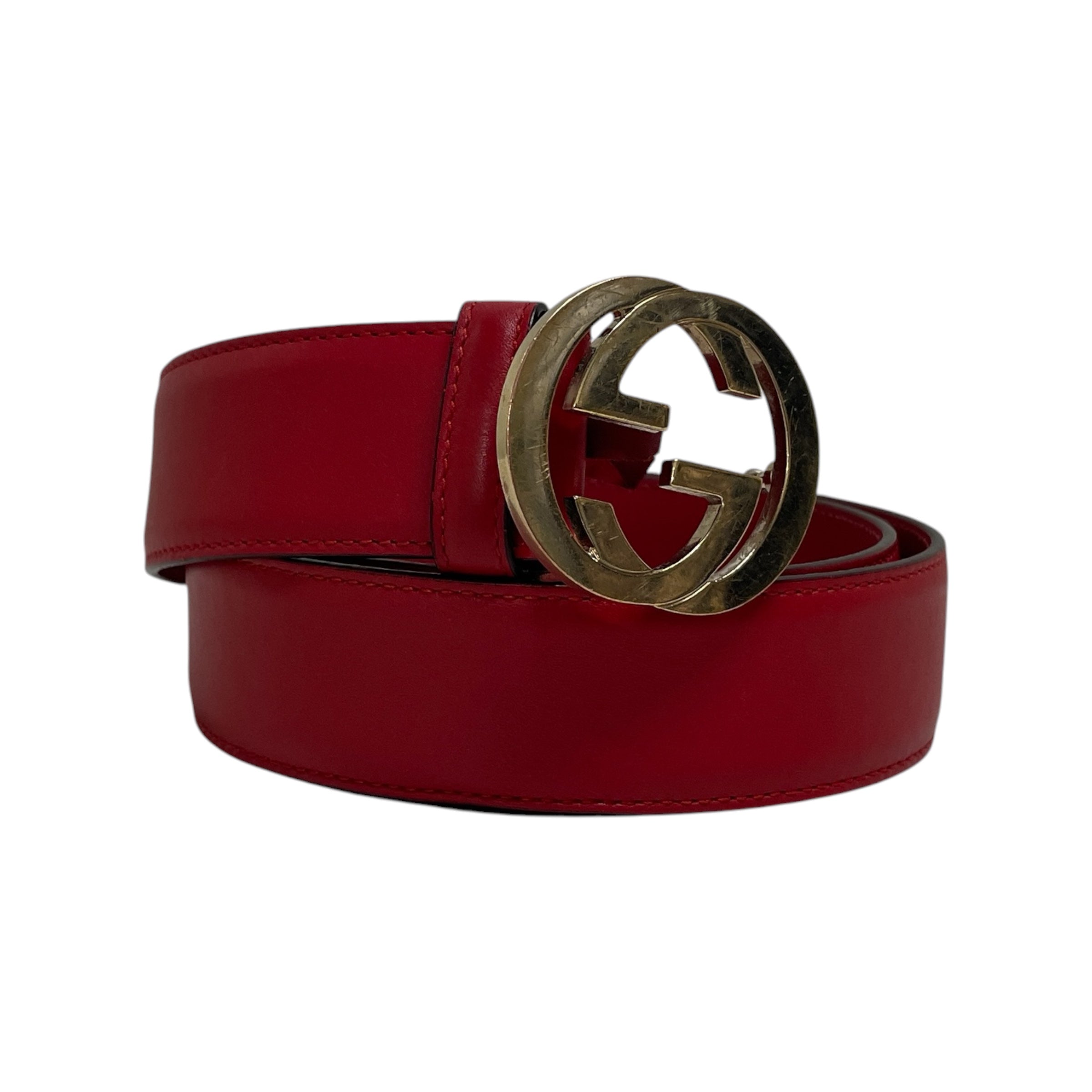 GUCCI/Belt/Leather/RED/KYQBGYD/GOLD BUCKLE view 1