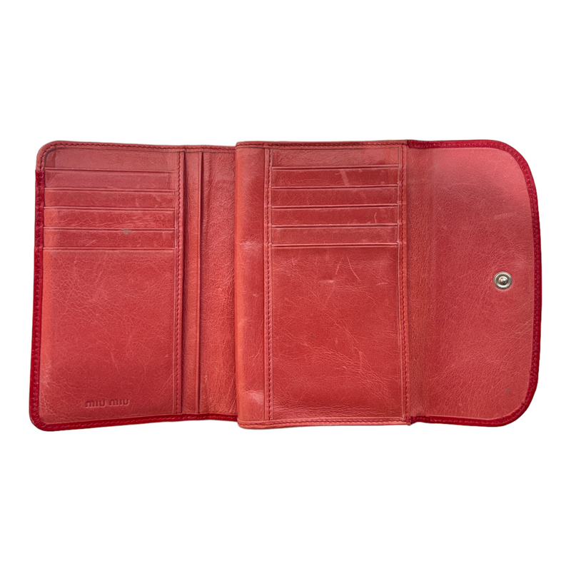 MIU MIU/Trifold Wallet/Leather/RED/LONG RIBBON TRIFOLD