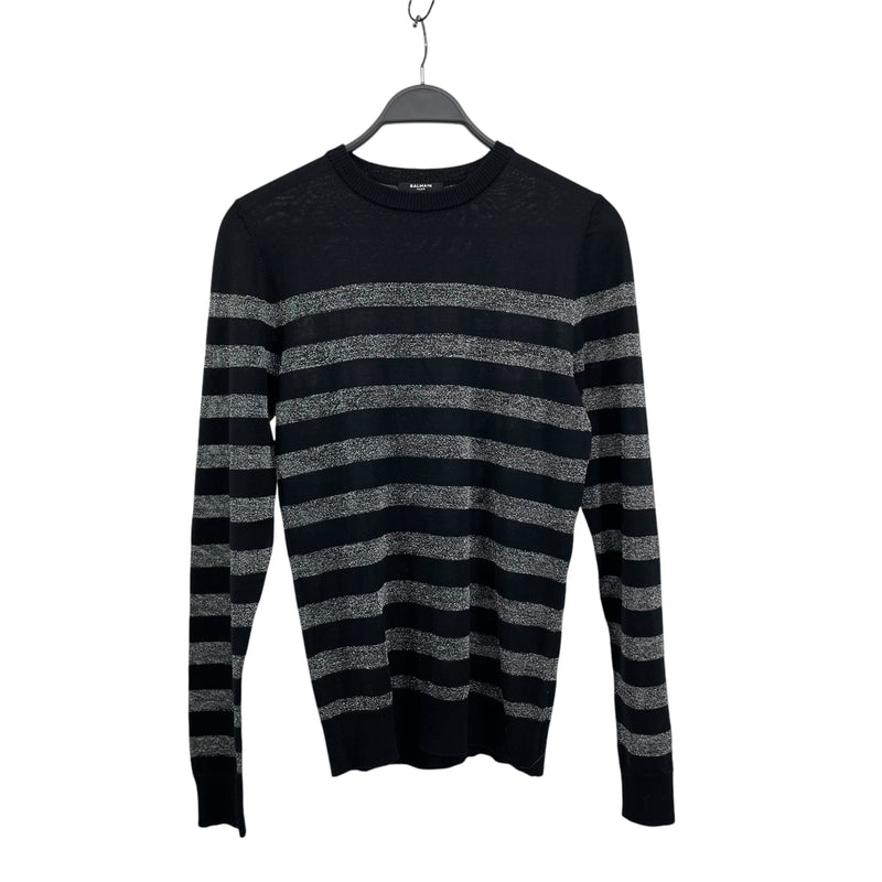 BALMAIN/Sweater/S/Stripe/Wool/BLK/SILVER STRIPES