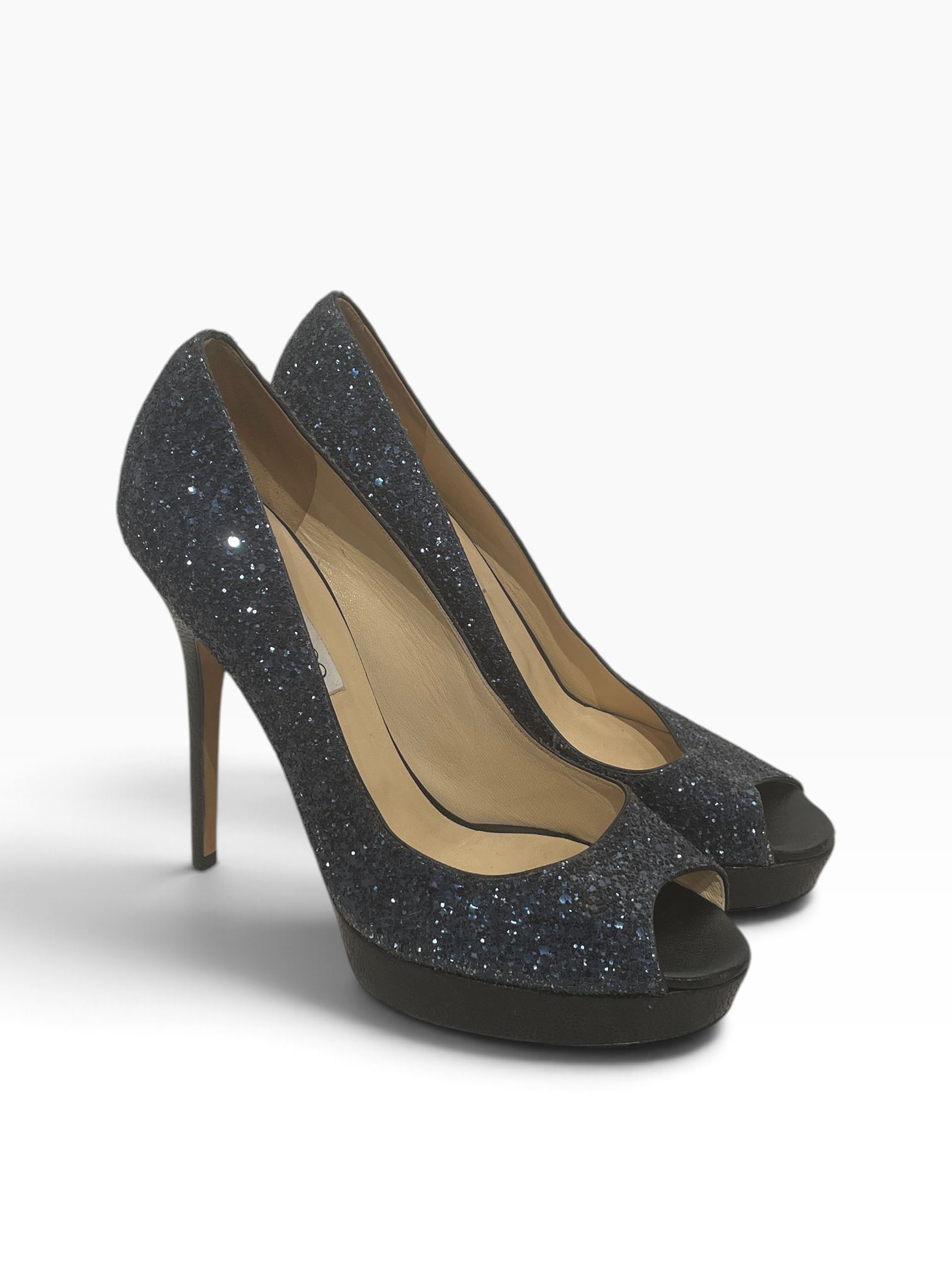JIMMY CHOO/Heels/EU 40.5/Glitter/NVY/ view 1