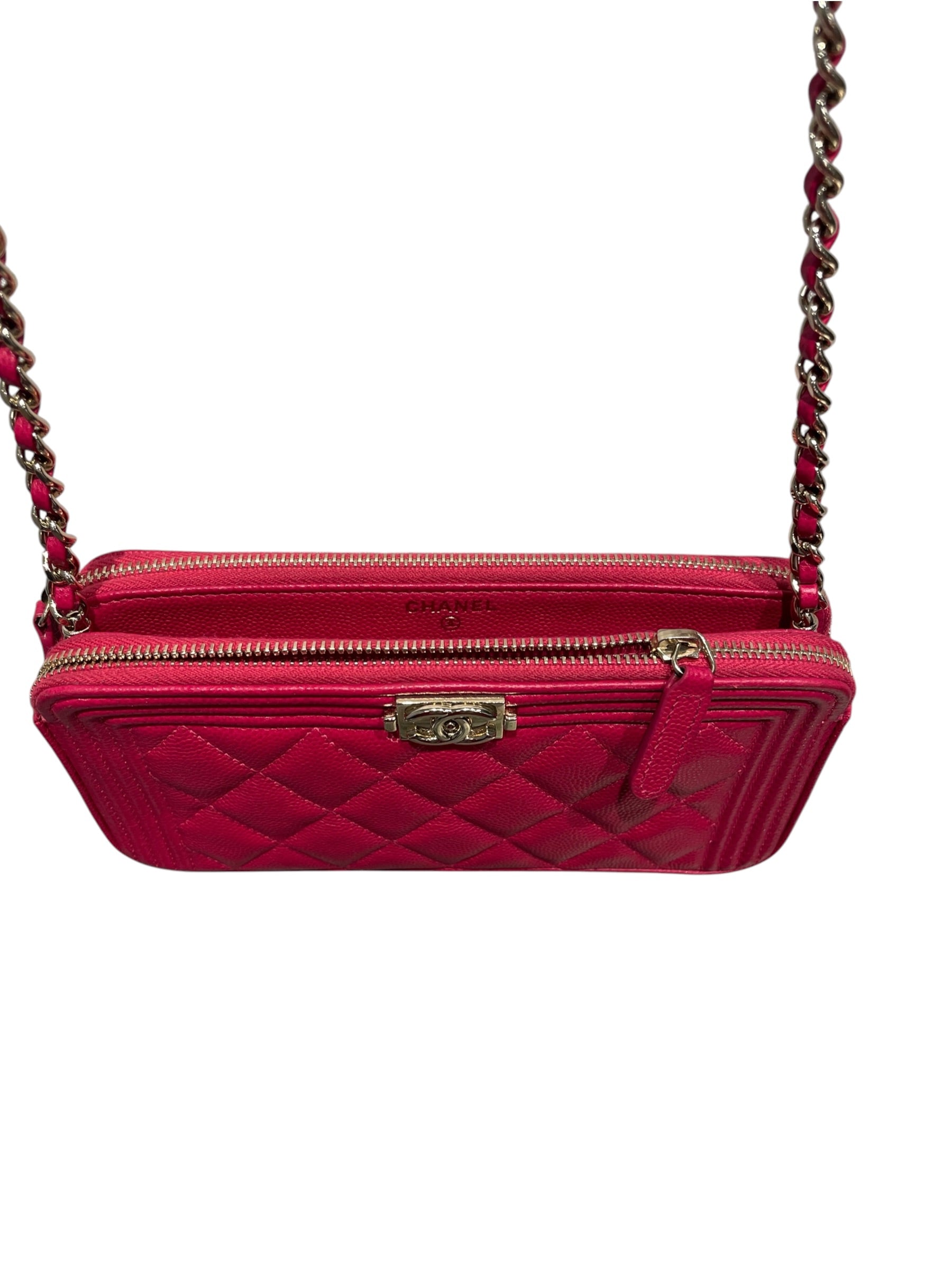 CHANEL/Cross Body Bag/Leather/PNK/Caviar Double Zip 23887696 view 3