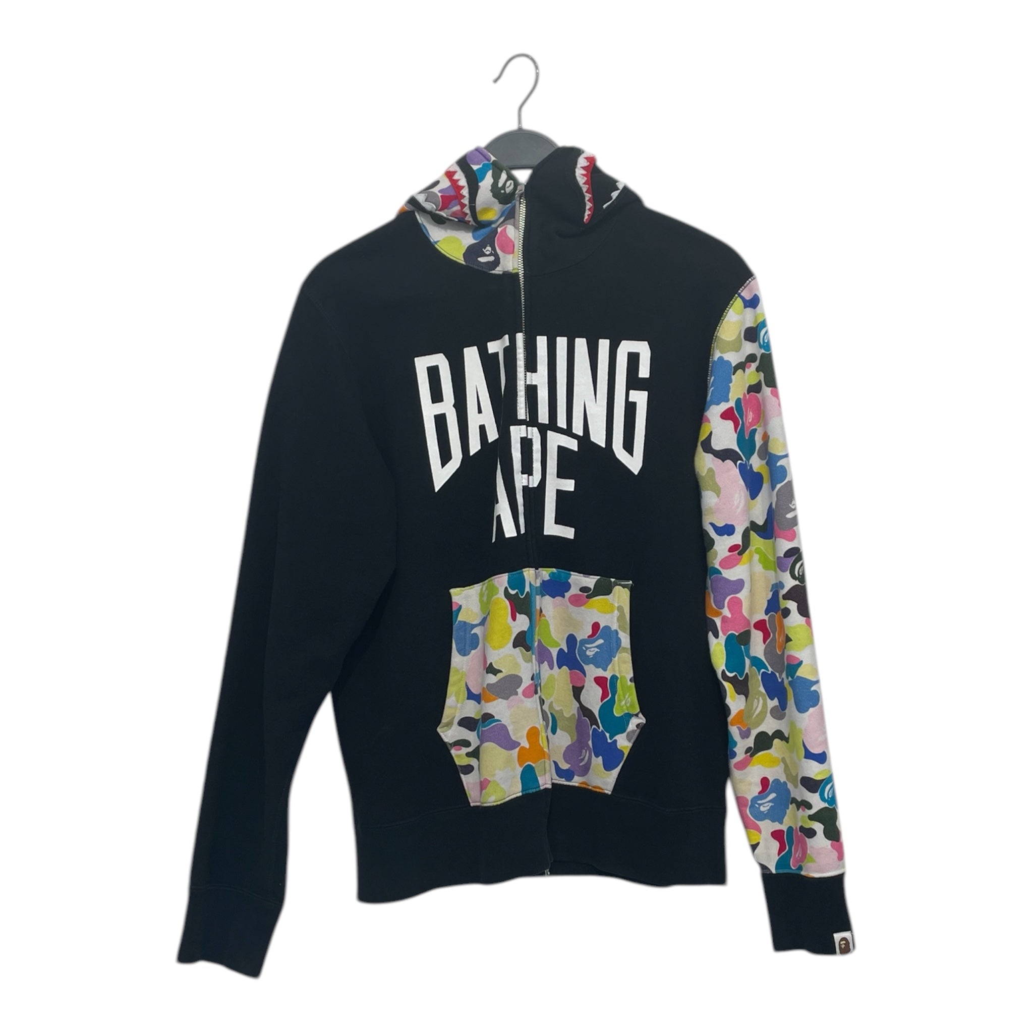 A BATHING APE/Zip Up Hoodie/M/Cotton/BLK/colorful camo/tiger hood view 1