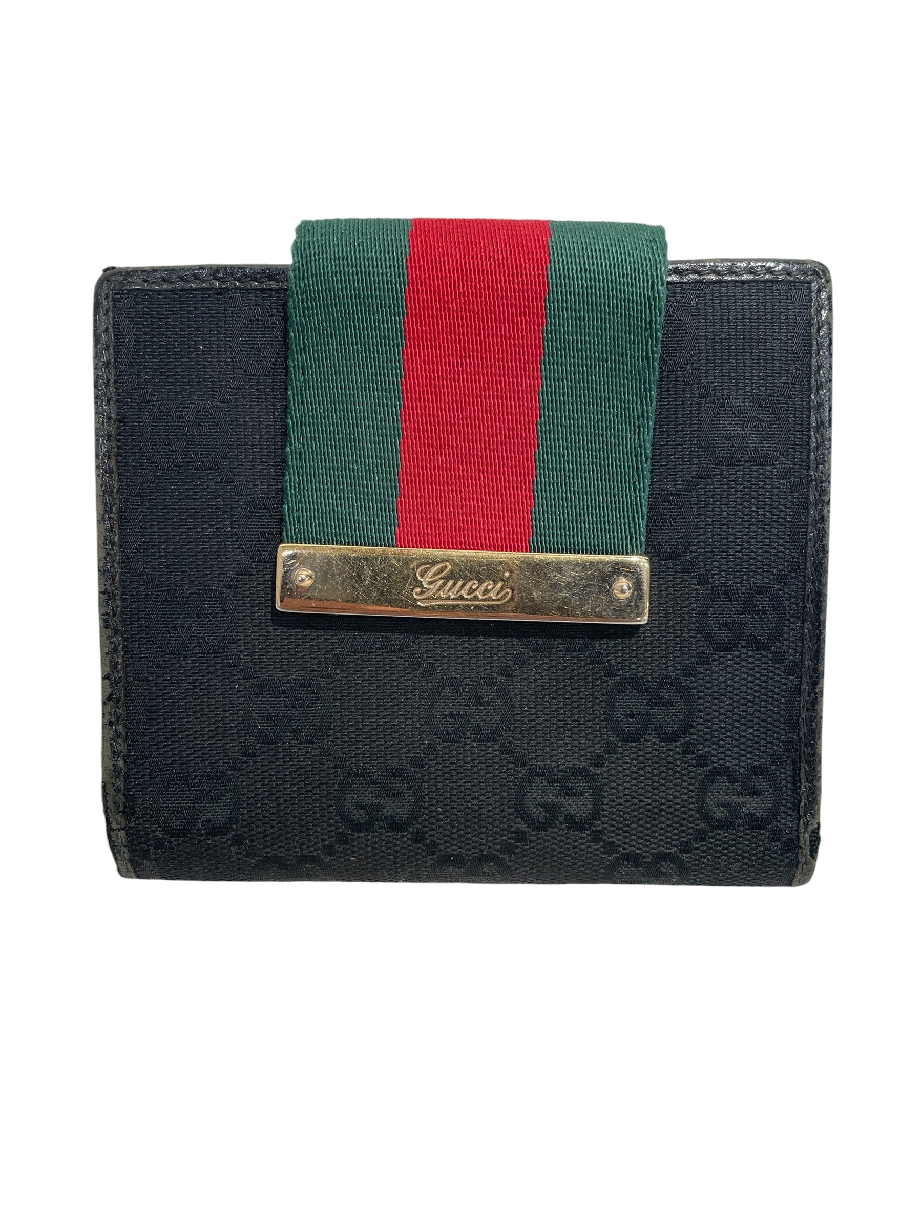 GUCCI/Bifold Wallet/Monogram/Cotton/BLK/M's/MONOGRAM SCRIPT LOGO GOLD view 2