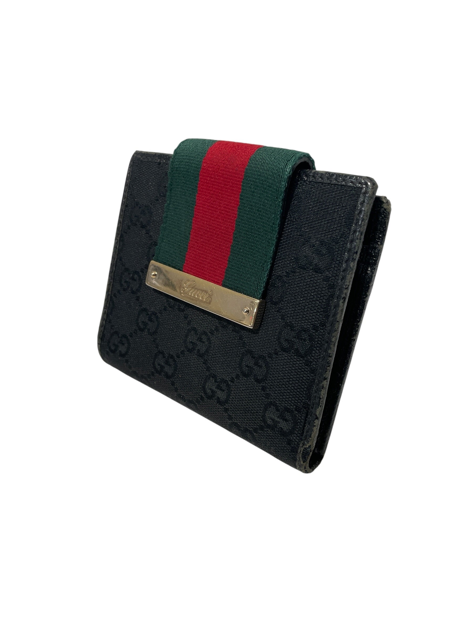 GUCCI/Bifold Wallet/Monogram/Cotton/BLK/M's/MONOGRAM SCRIPT LOGO GOLD view 1