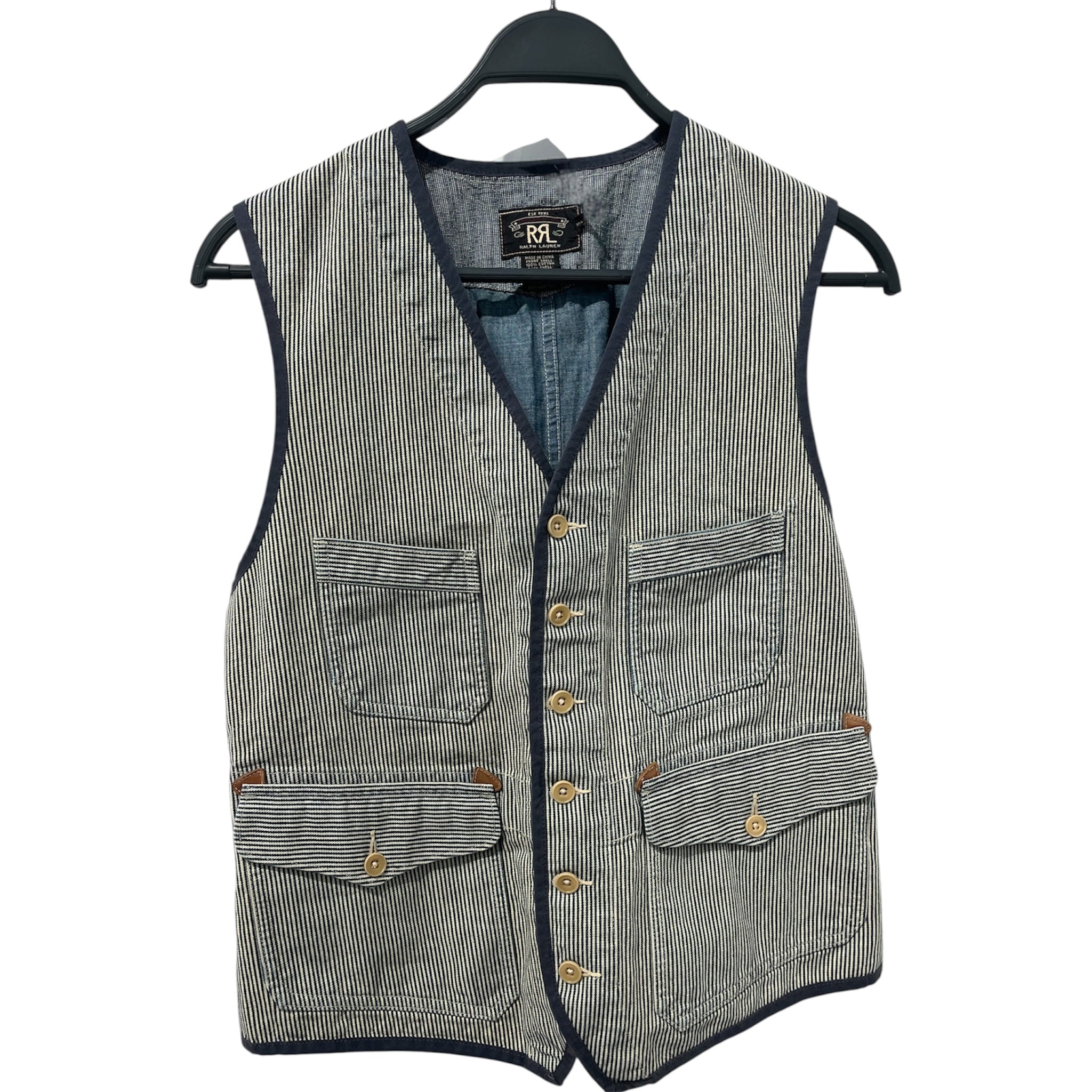 RRL/Vest/M/Stripe/Cotton/NVY/Back Buckle/4 pocket nwt stripe front view 1
