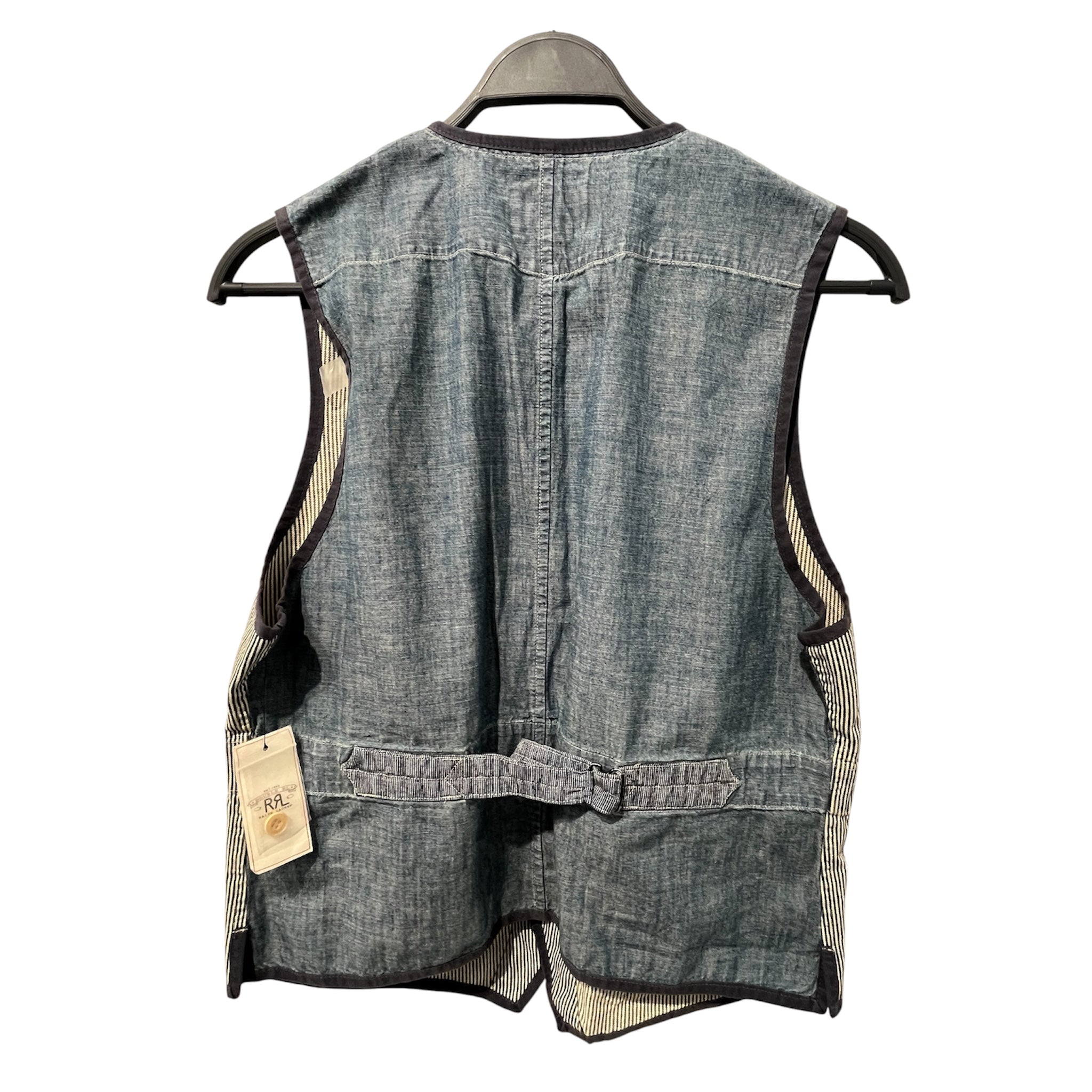RRL/Vest/M/Stripe/Cotton/NVY/Back Buckle/4 pocket nwt stripe front view 3