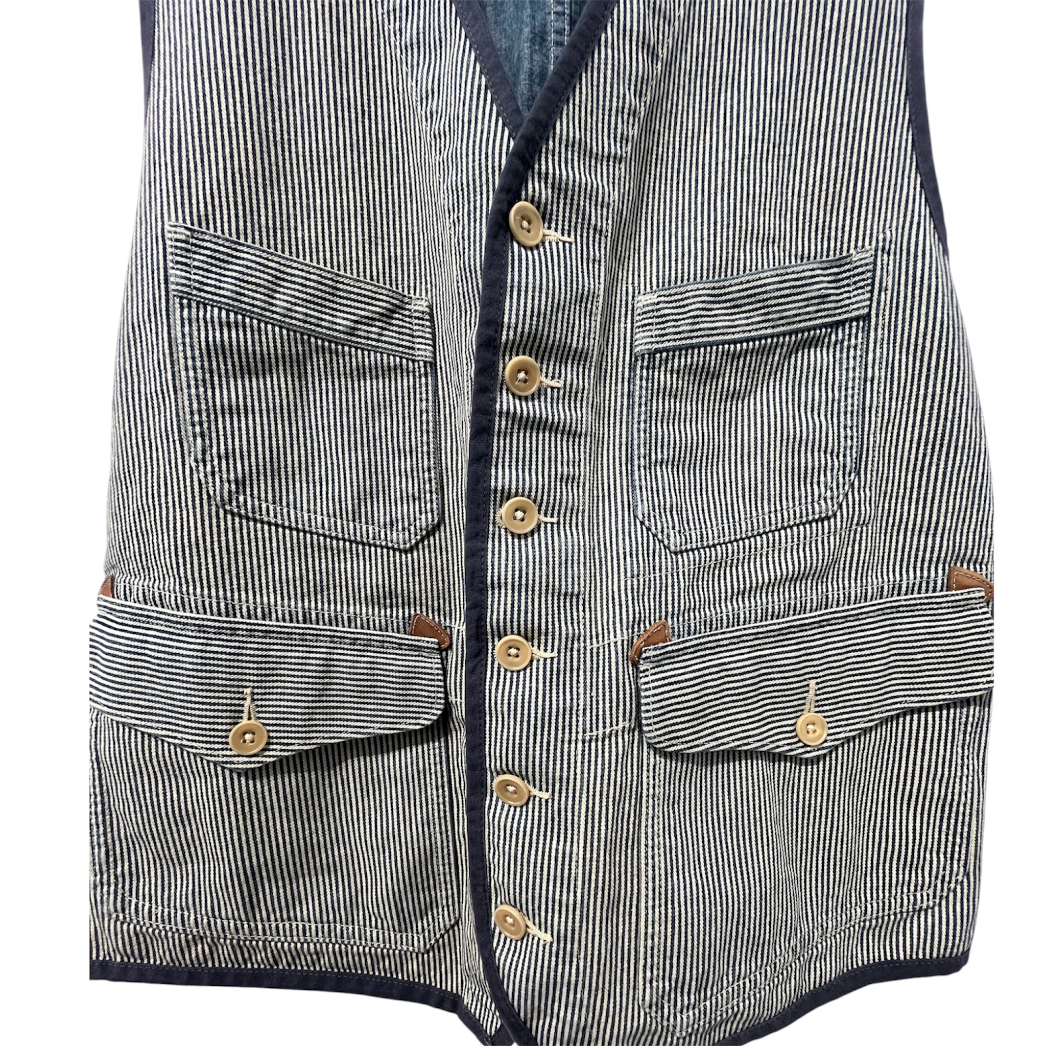 RRL/Vest/M/Stripe/Cotton/NVY/Back Buckle/4 pocket nwt stripe front view 2