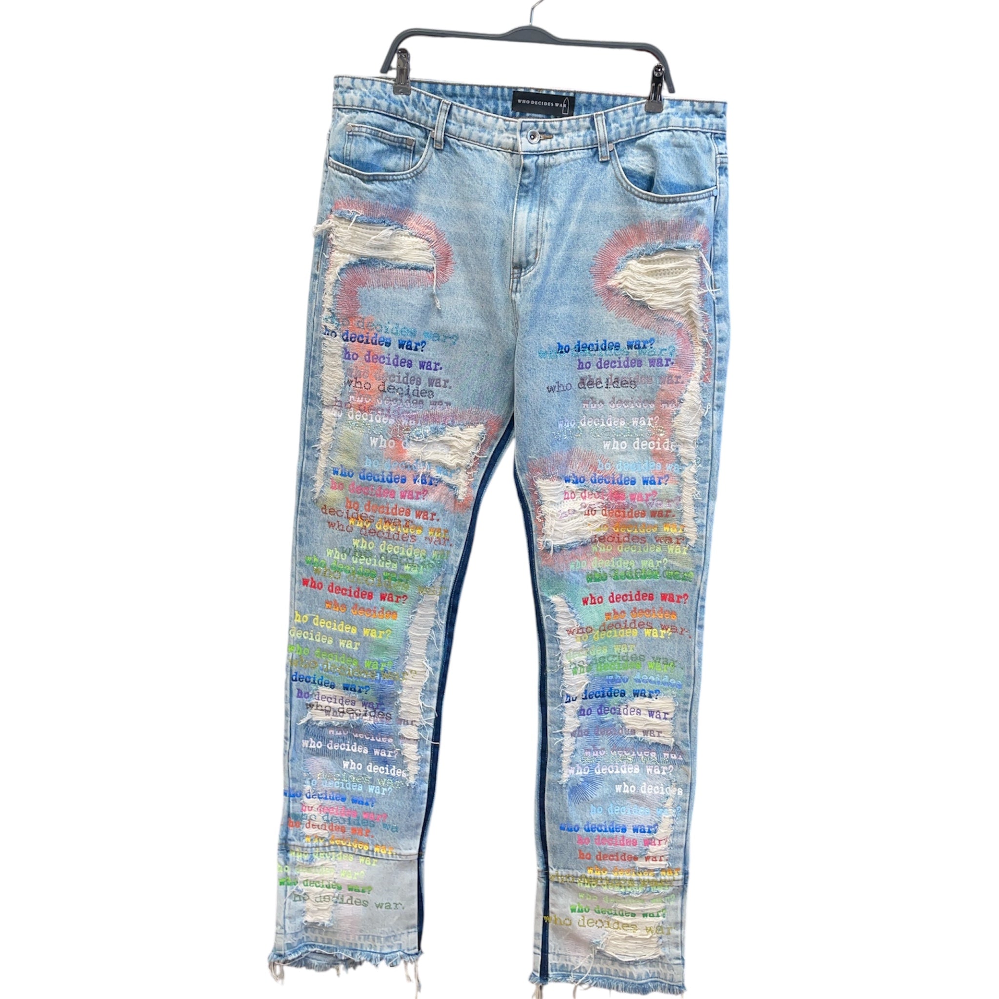 WHO DECIDES WAR/Pants/38/Cotton/BLU/MULTI COLOR LOGOS RHINSTONES view 1