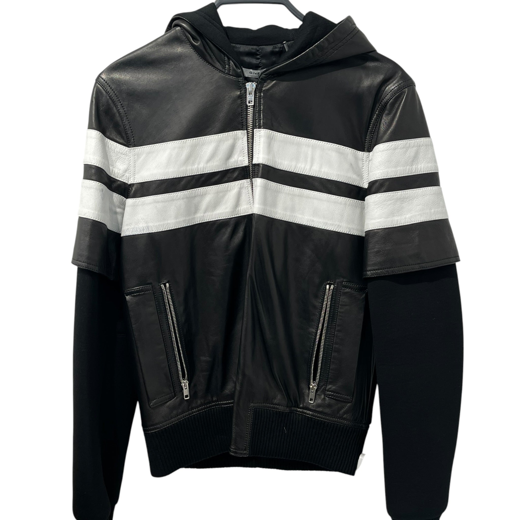 GIVENCHY/Jacket/48/Leather/BLK/WHITE STRIPE COTTON SLEEVES view 1