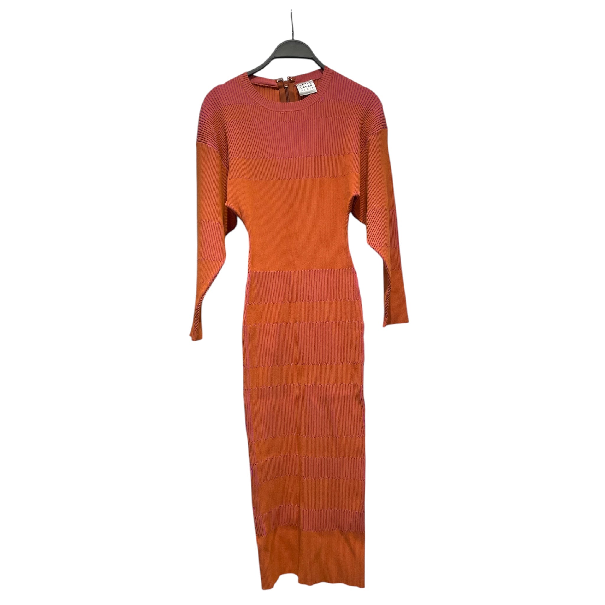 Herve Leger/LS Dress/S/Stripe/Cotton/ORN/Maxi Length/pink and orange rib knit view 1