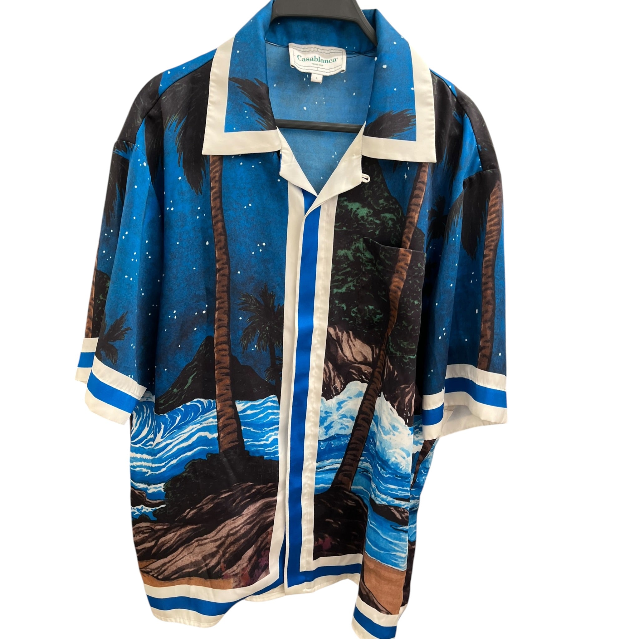 CASABLANCA/Shirt/L/Silk/BLU/All Over Print/NIGHT PALM TREE OCEAN view 2