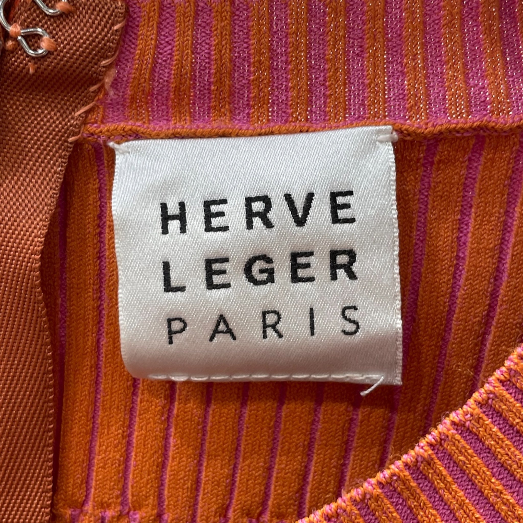 Herve Leger/LS Dress/S/Stripe/Cotton/ORN/Maxi Length/pink and orange rib knit view 3