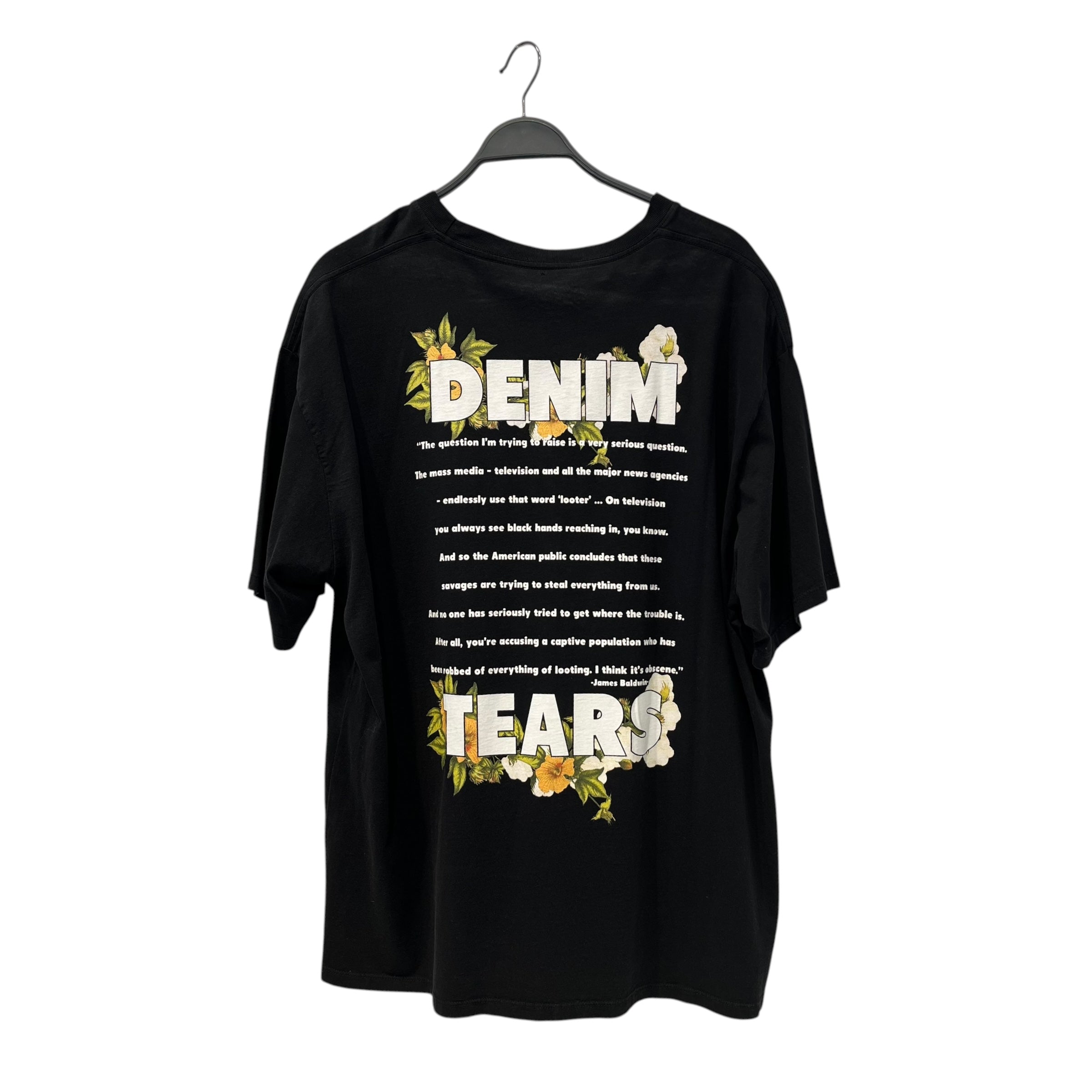 DENIM TEARS/T-Shirt/XXL/Cotton/BLK/Graphic/man in fire with peace shirt view 2