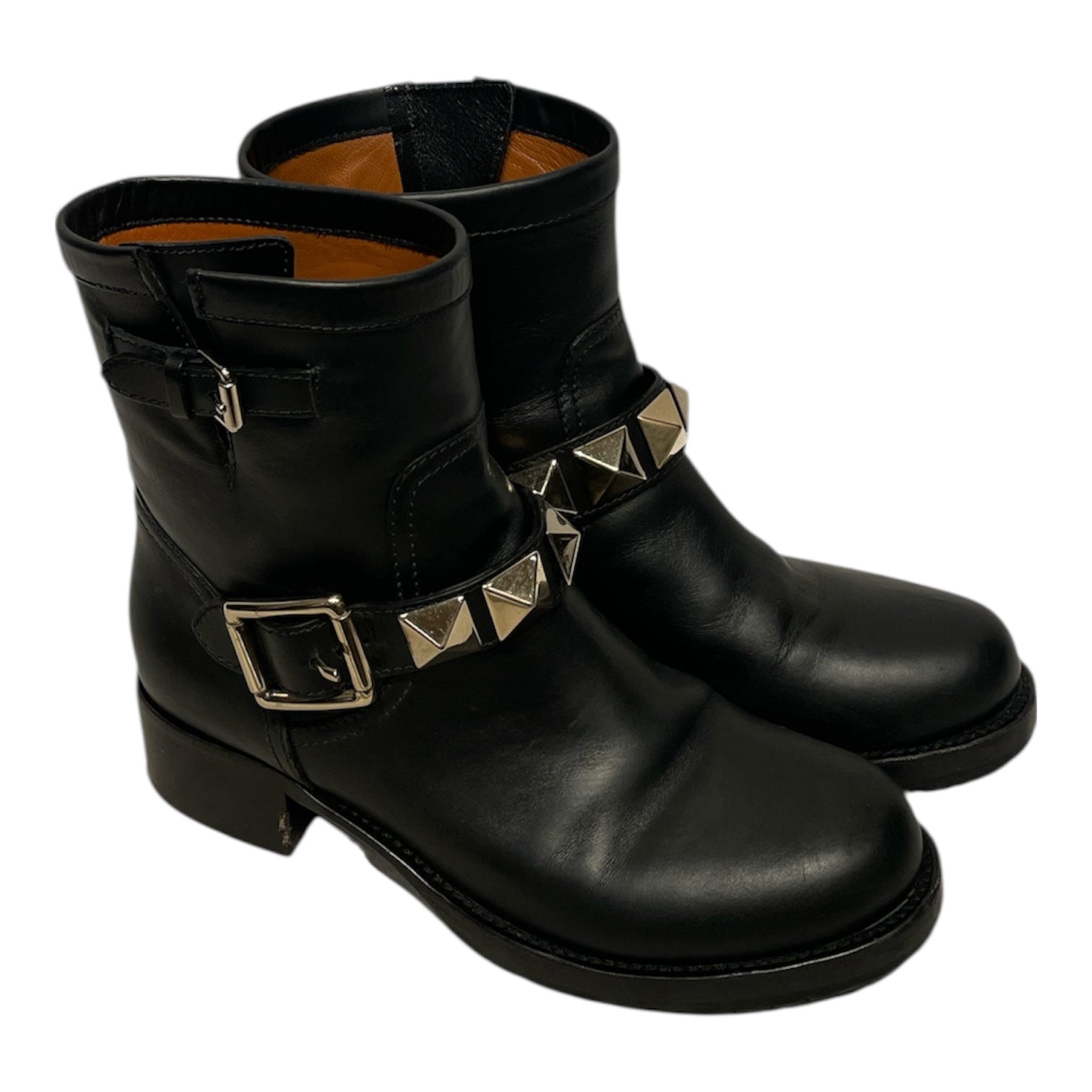 VALENTINO GARAVANI/Boots/EU 38.5/Leather/BLK/Rockstud Biker Boots Gold-Tone view 1