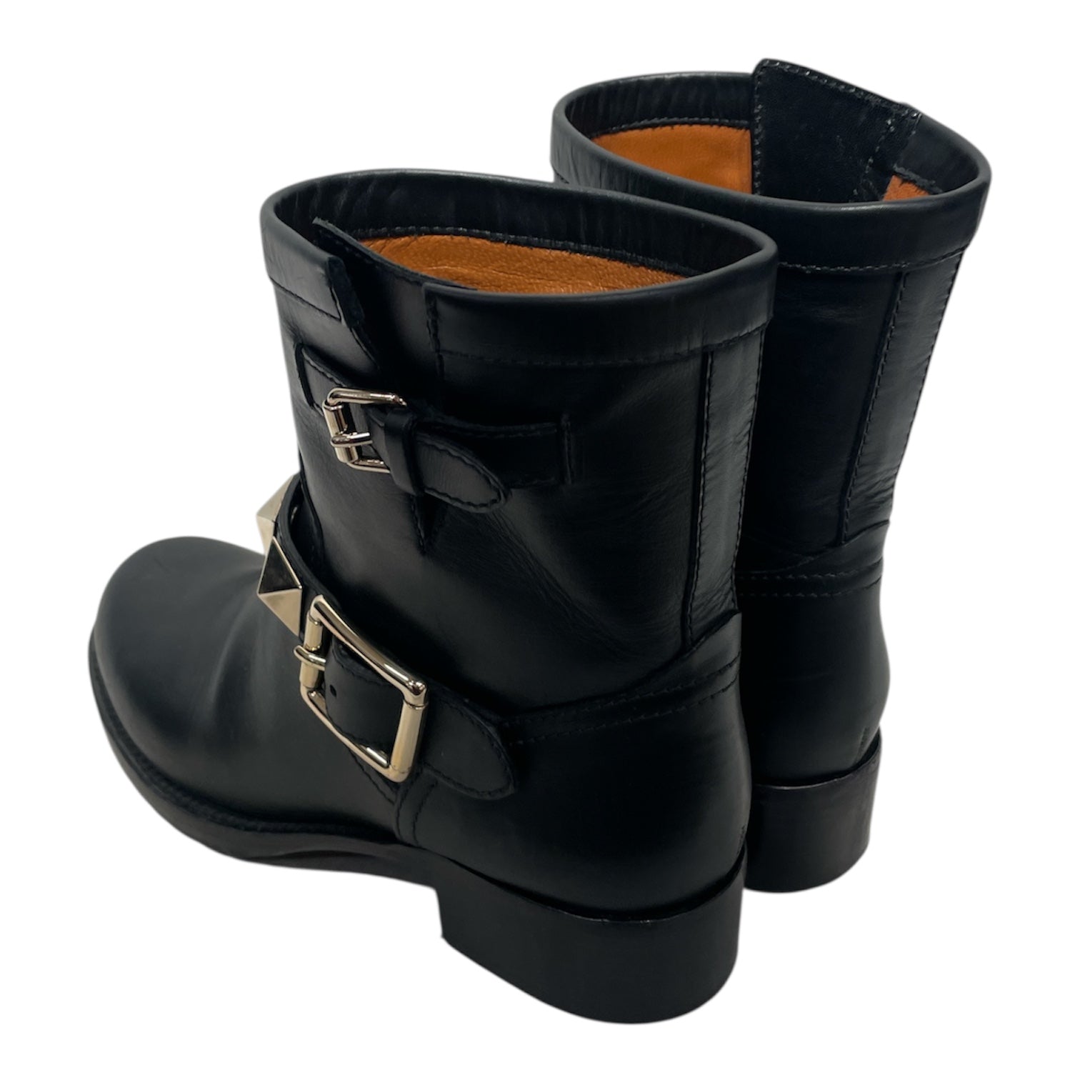 VALENTINO GARAVANI/Boots/EU 38.5/Leather/BLK/Rockstud Biker Boots Gold-Tone view 2