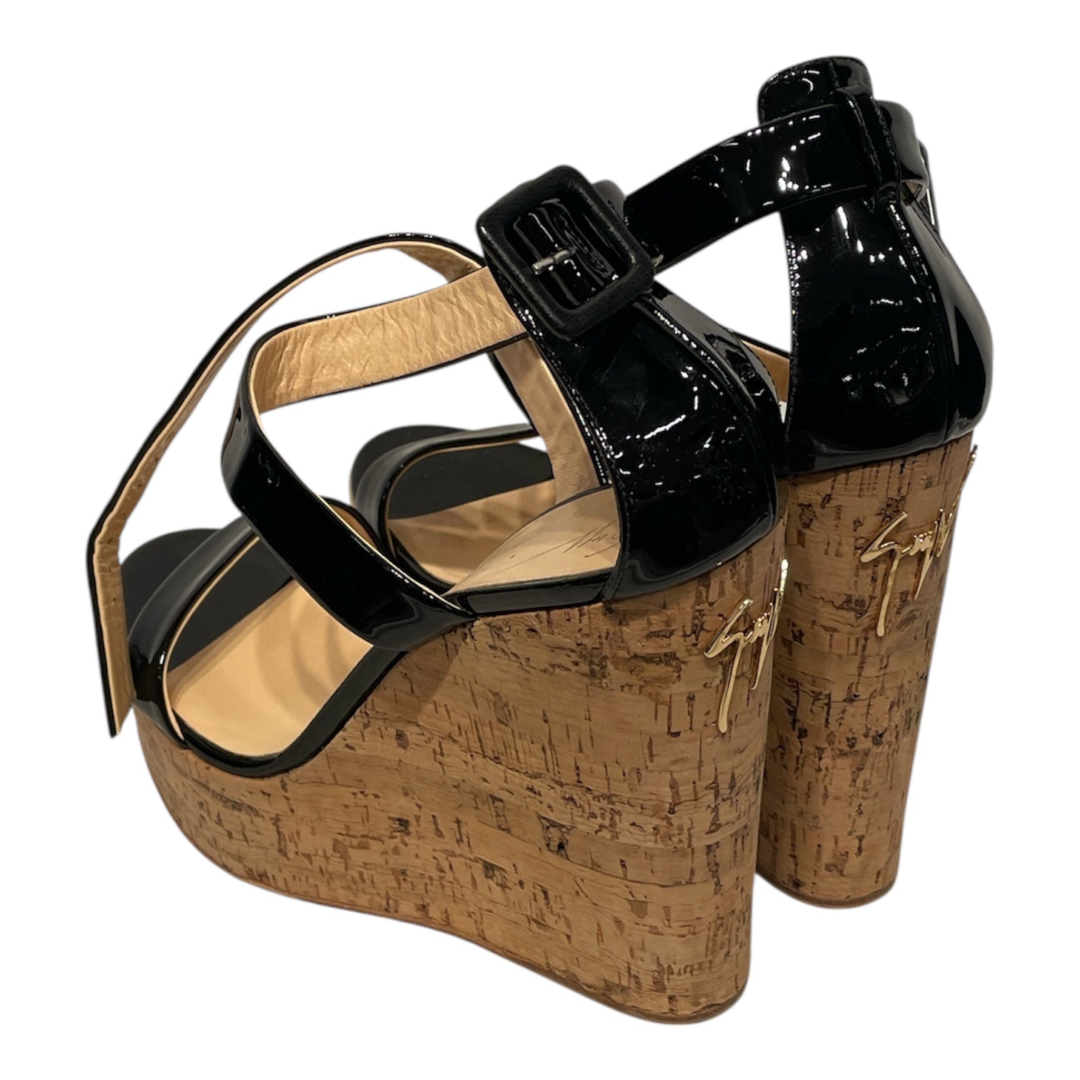 GIUSEPPE ZANOTTI DESIGN/Heels/EU 38.5/Leather/BLK/Wedge Heel/Roz 90 Wedge Sandals view 2