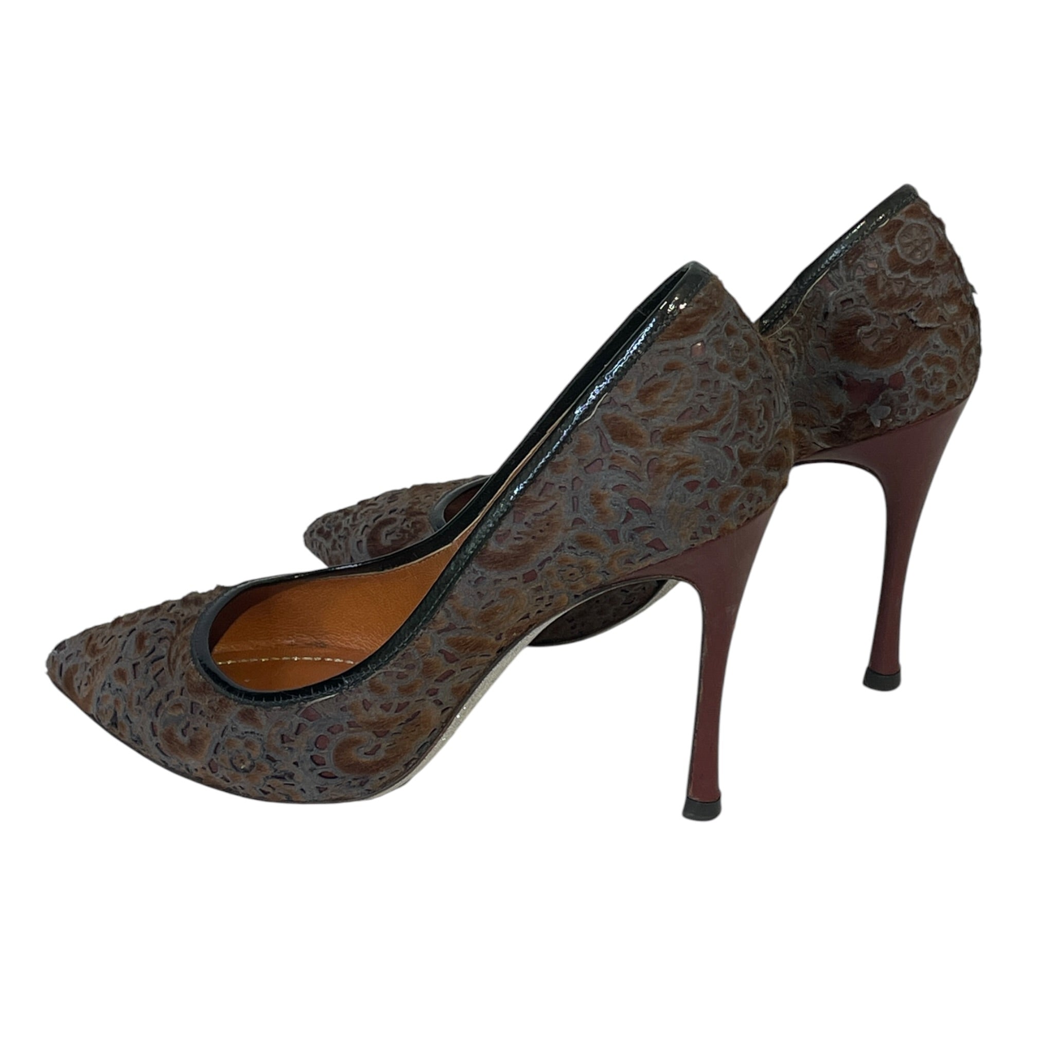 Rene Caovilla/Heels/EU 37/Leather/BRW/pony hair, glitter bottom view 2