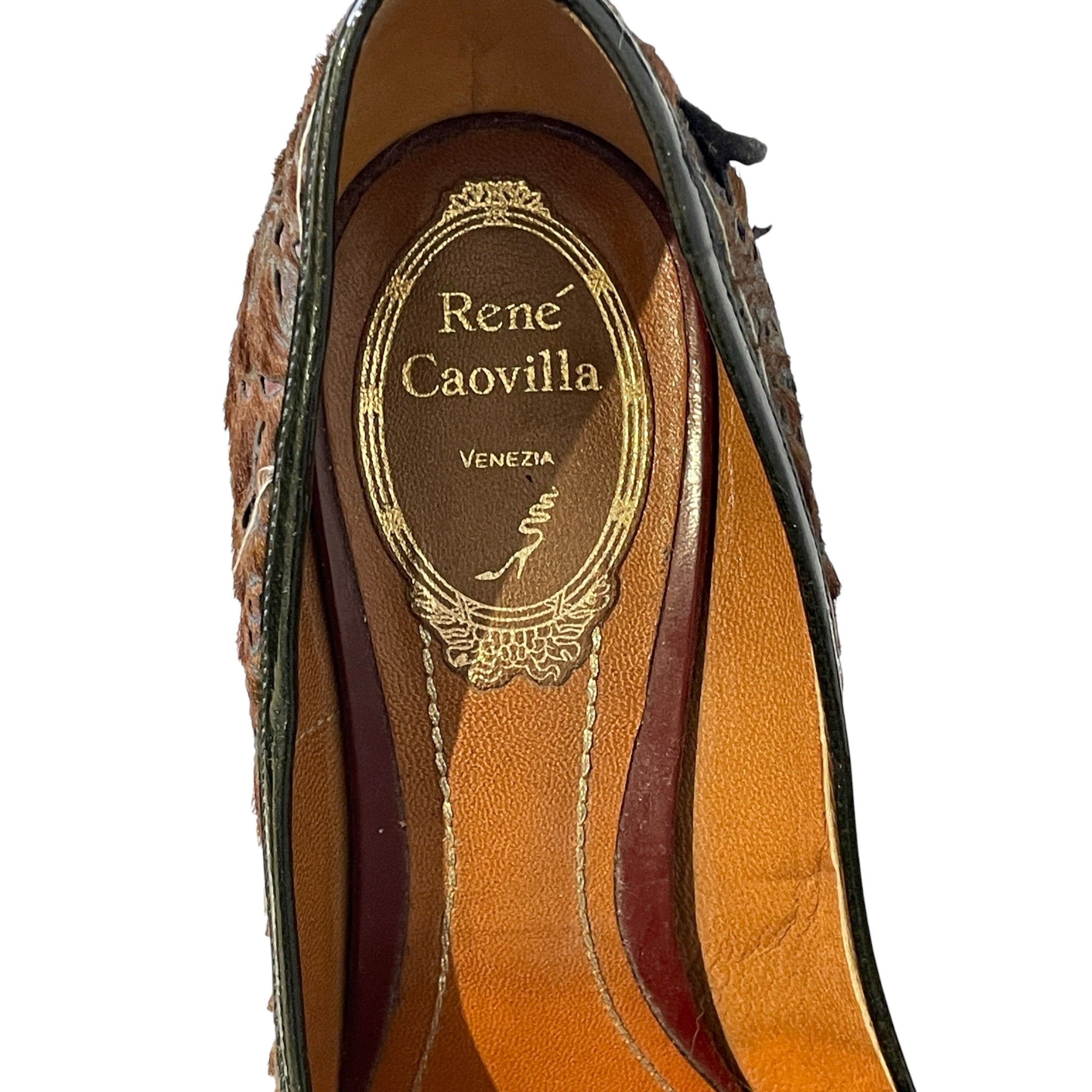 Rene Caovilla/Heels/EU 37/Leather/BRW/pony hair, glitter bottom view 3