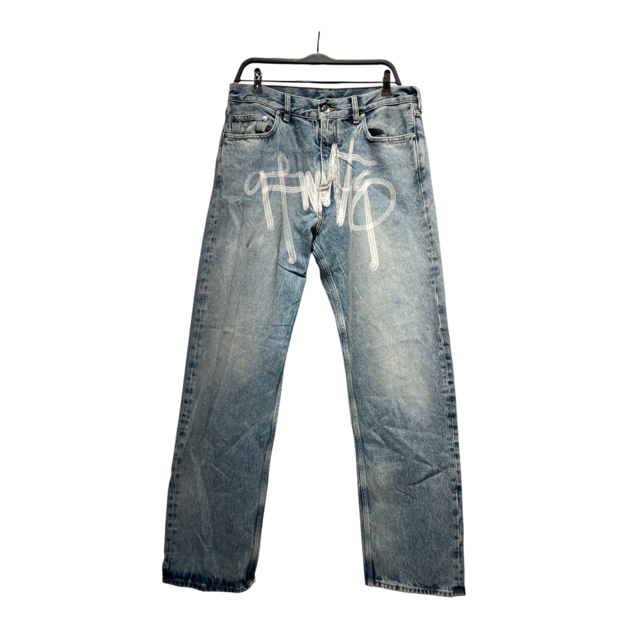 OFF-WHITE/Straight Pants/32/Denim/BLU/spray paint lettering view 1