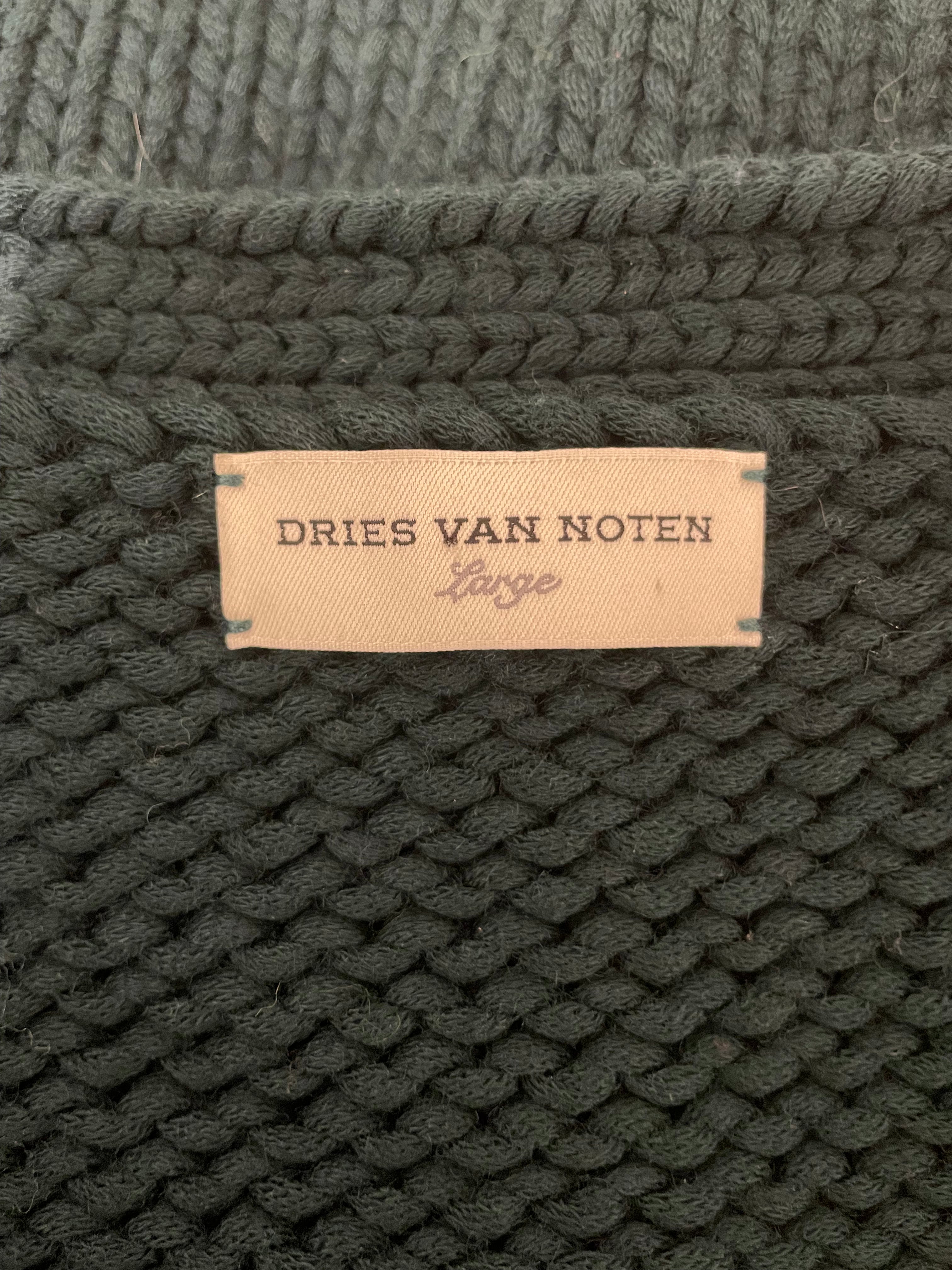 DRIES VAN NOTEN/Heavy Sweater/L/Wool/GRN/KNIT V NECK SWEATER view 3