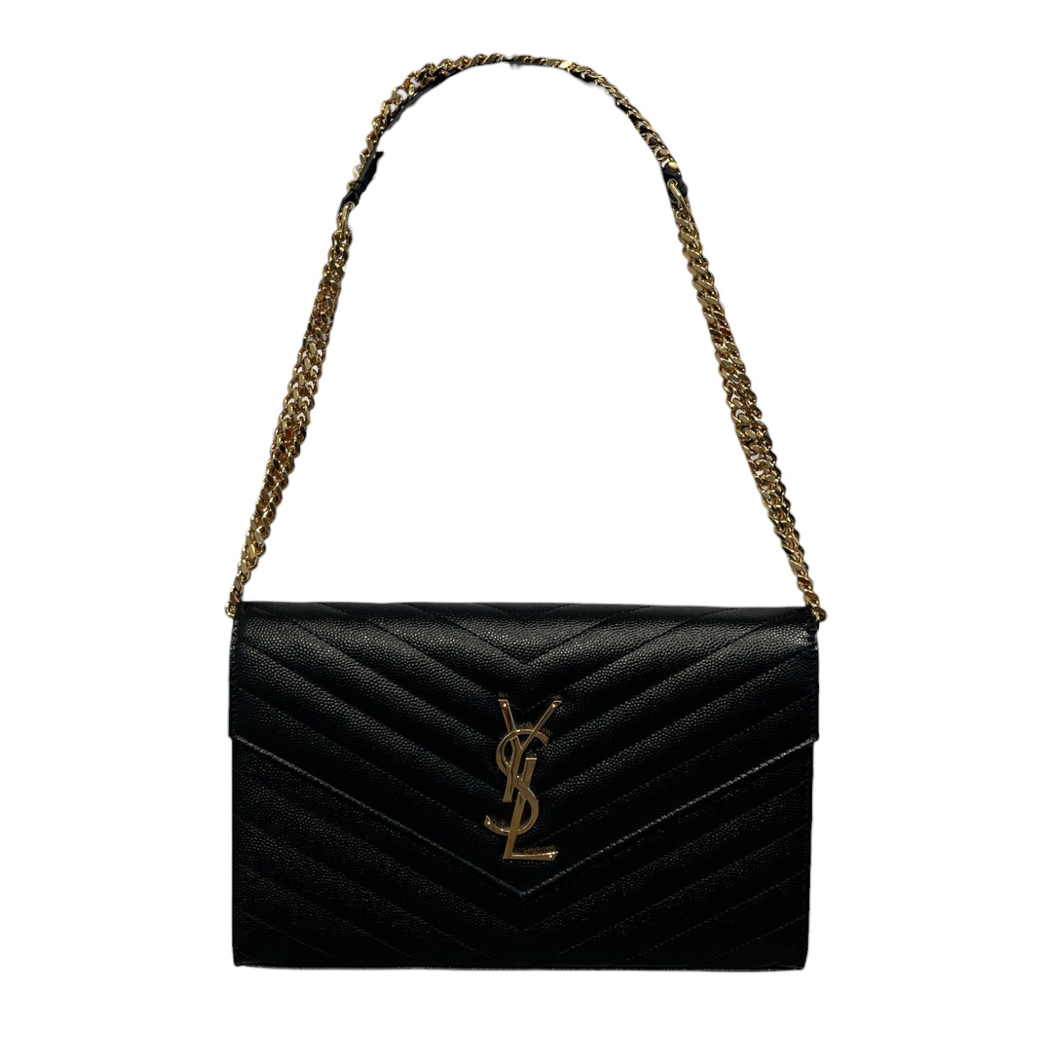YVES SAINT LAURENT/Cross Body Bag/Leather/BLK/Chevron Envelope view 1
