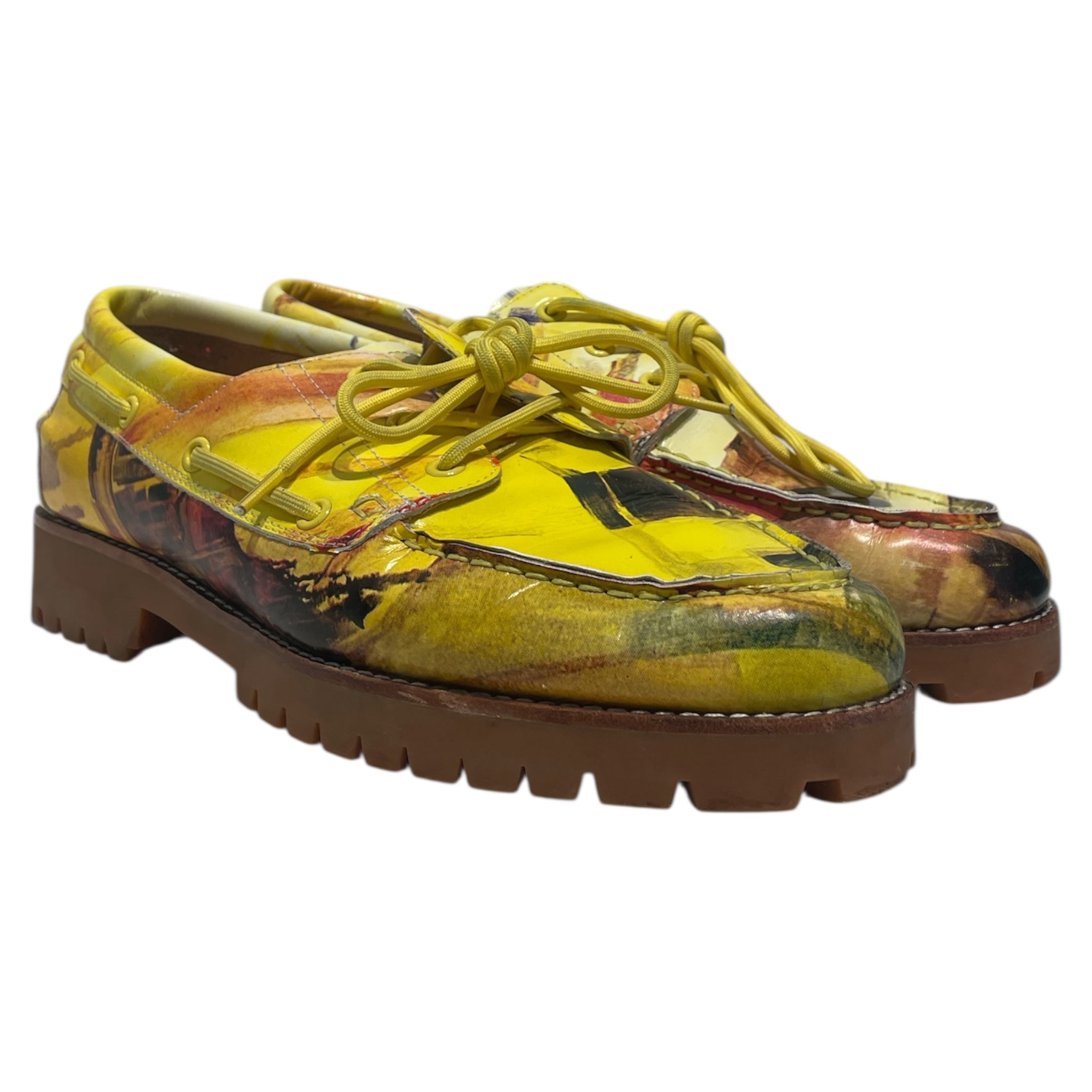 KIDSUPER STUDIOS/Deck Shoes/US 9/All Over Print/Leather/YEL/Printed Boat Shoe view 1