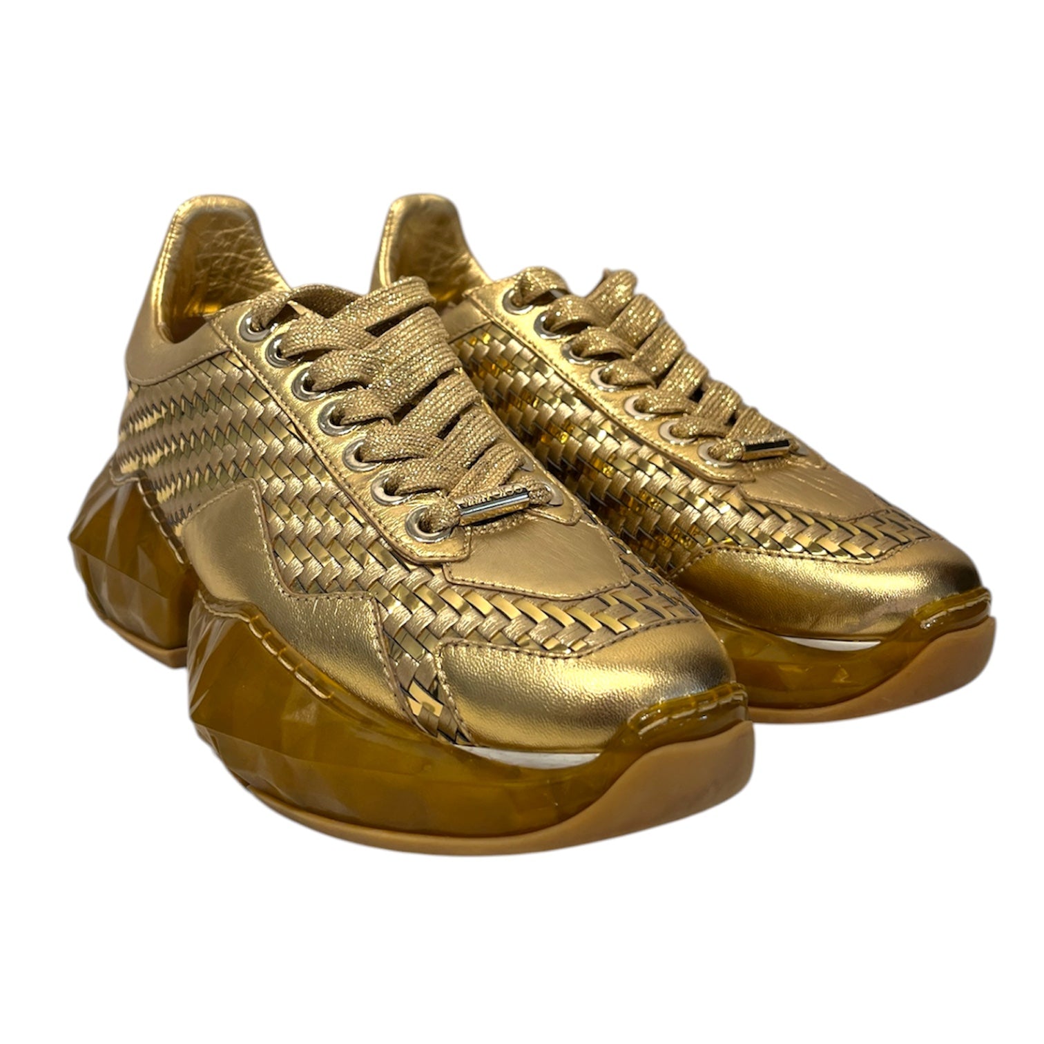 JIMMY CHOO/Low-Sneakers/EU 37.5/Leather/GLD/Woven Leather, metallic view 1