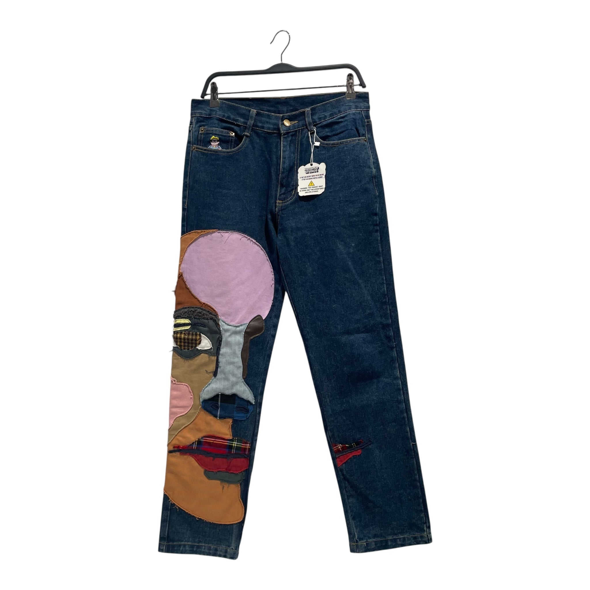 KIDSUPER STUDIOS/Pants/30/Denim/BLU/Graphic/Patchwork Face view 1