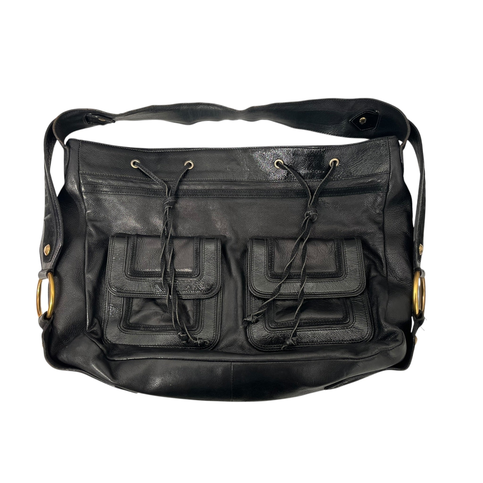 YVES SAINT LAURENT/Bag/Leather/BLK/GOLD SIDE RINGS LEATHER LACE view 1