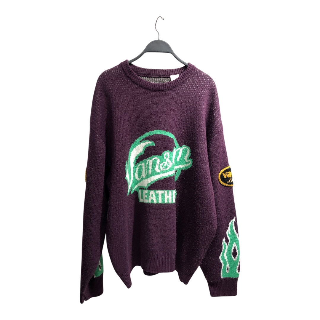 VANSON/Supreme/Heavy Sweater/XL/Cotton/PPL/KNIT GREEN VANSON LEATHER LOGO view 1