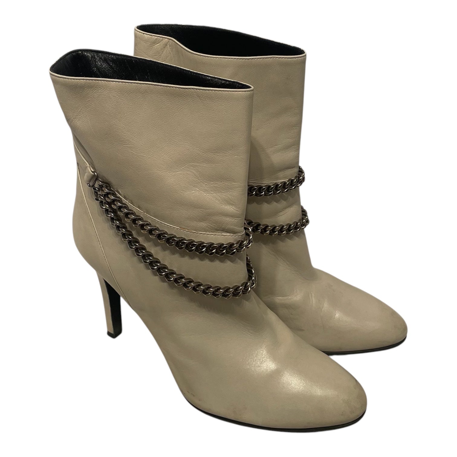 SAINT LAURENT/Heels/EU 37.5/Leather/CRM/Chain Ankle Boot view 1