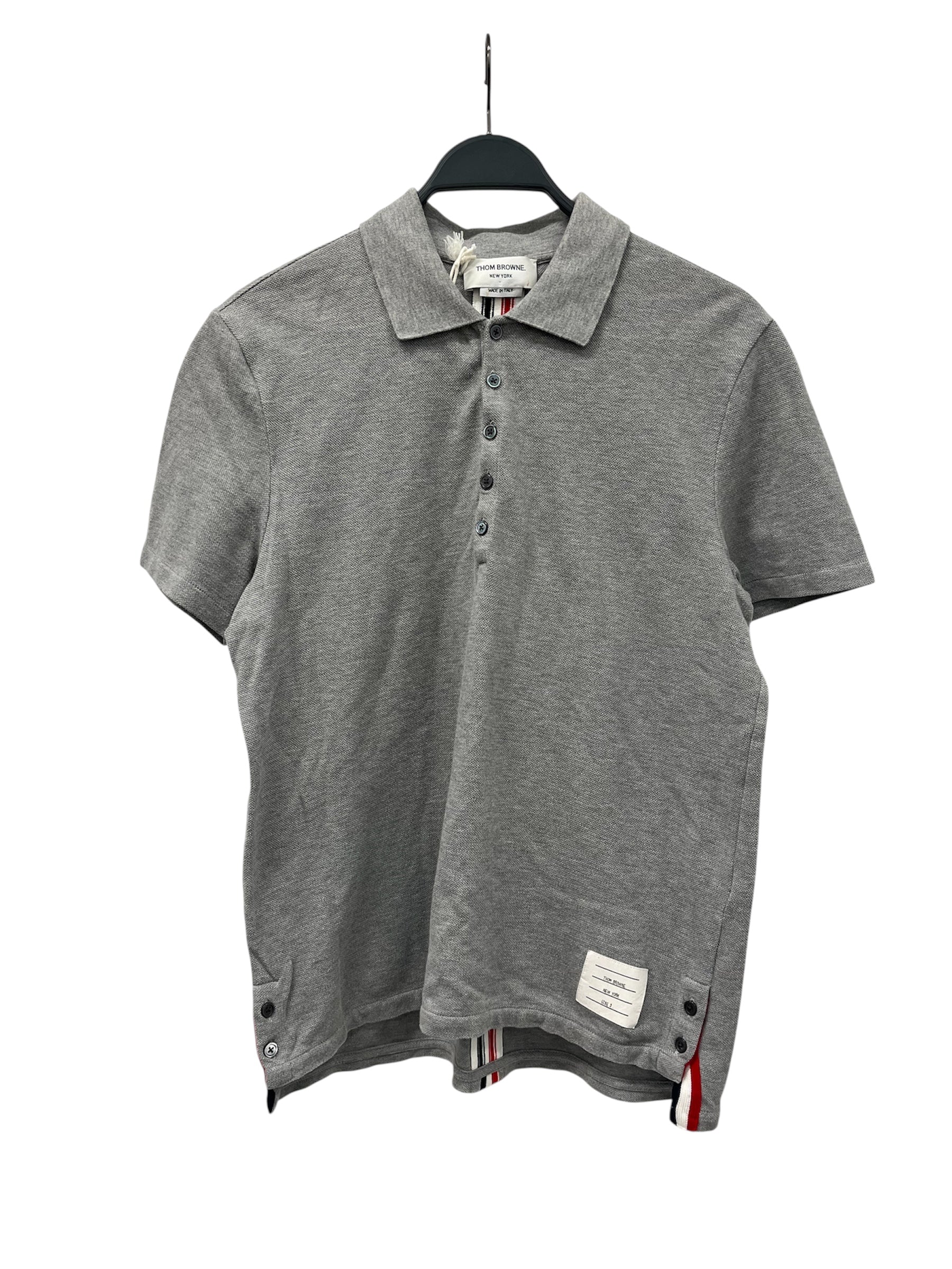 THOM BROWNE. NEW YORK/SS Shirt/3/Cotton/GRY/RED WHITE BLUE STRIPE 5 BUTTON view 1