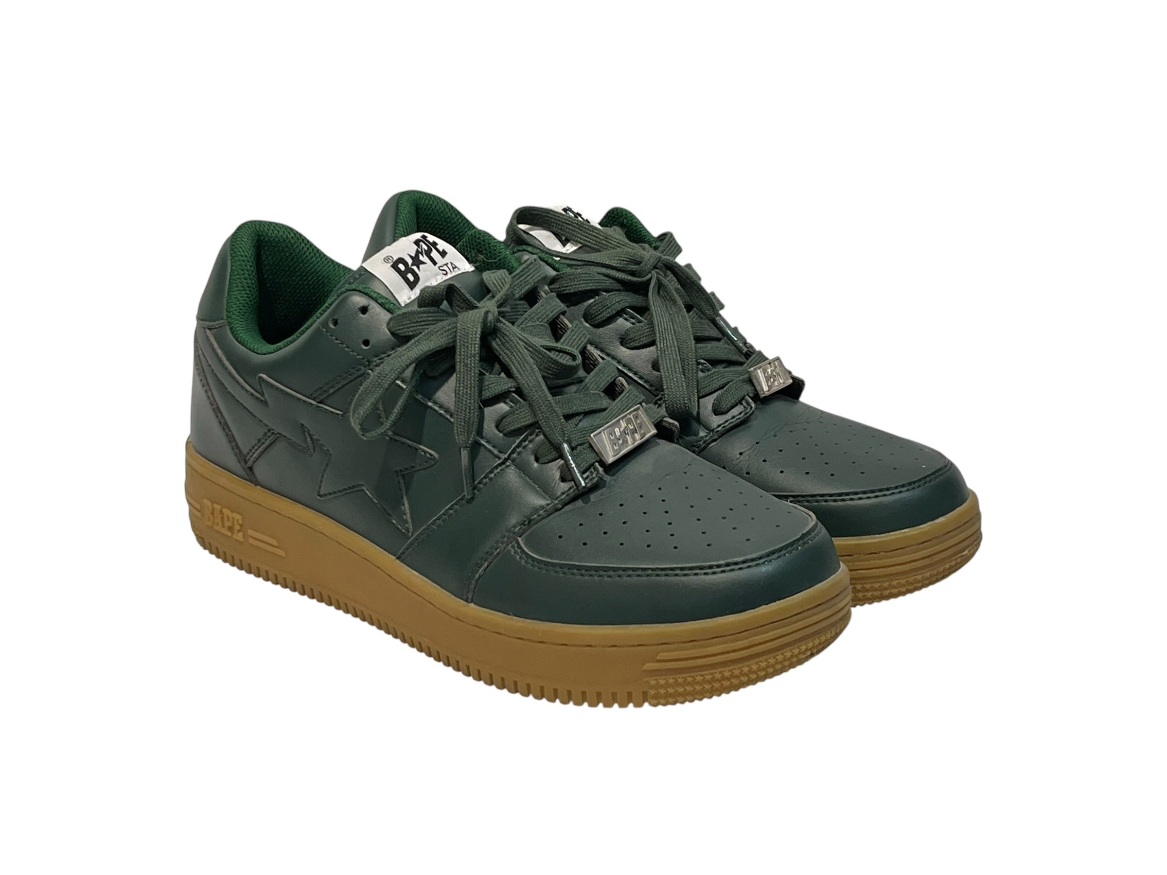 BAPE STA!/Low-Sneakers/US 12/Leather/GRN/olive green view 1