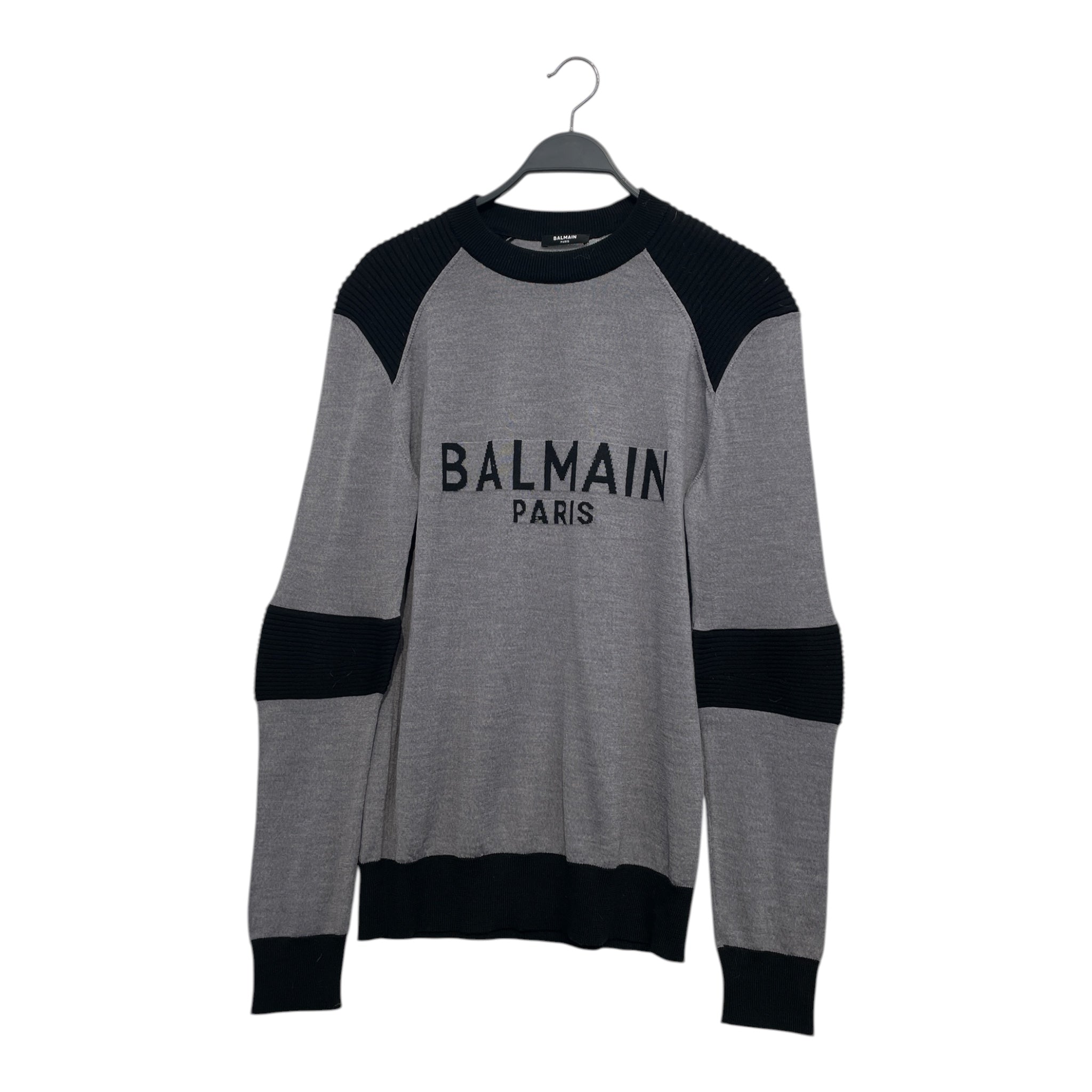 BALMAIN/Sweater/L/Cotton/GRY/gry blk detail/ balmain paris view 1