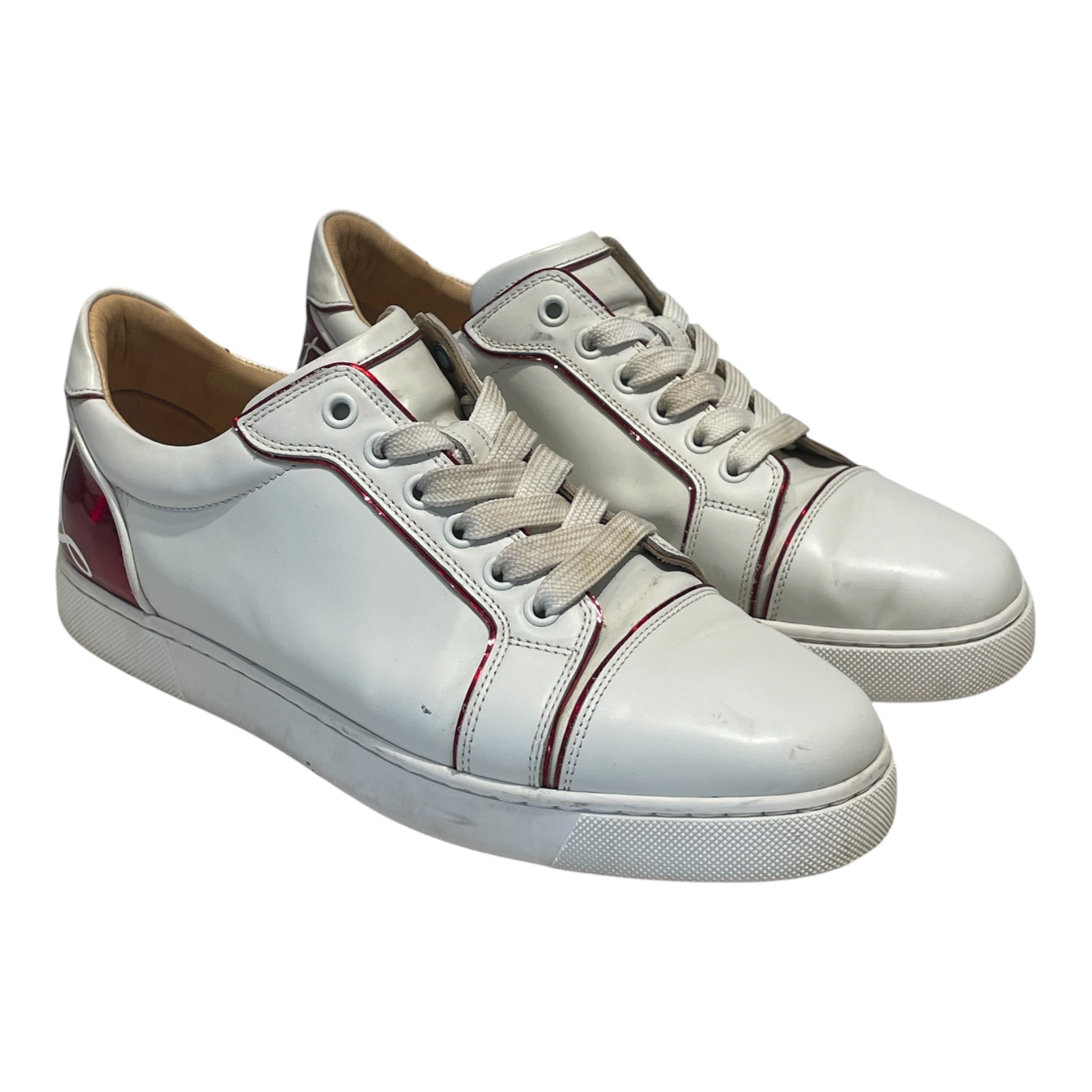 Christian Louboutin/Low-Sneakers/US 7.5/Leather/WHT/Red Metallic White Sneakers view 1