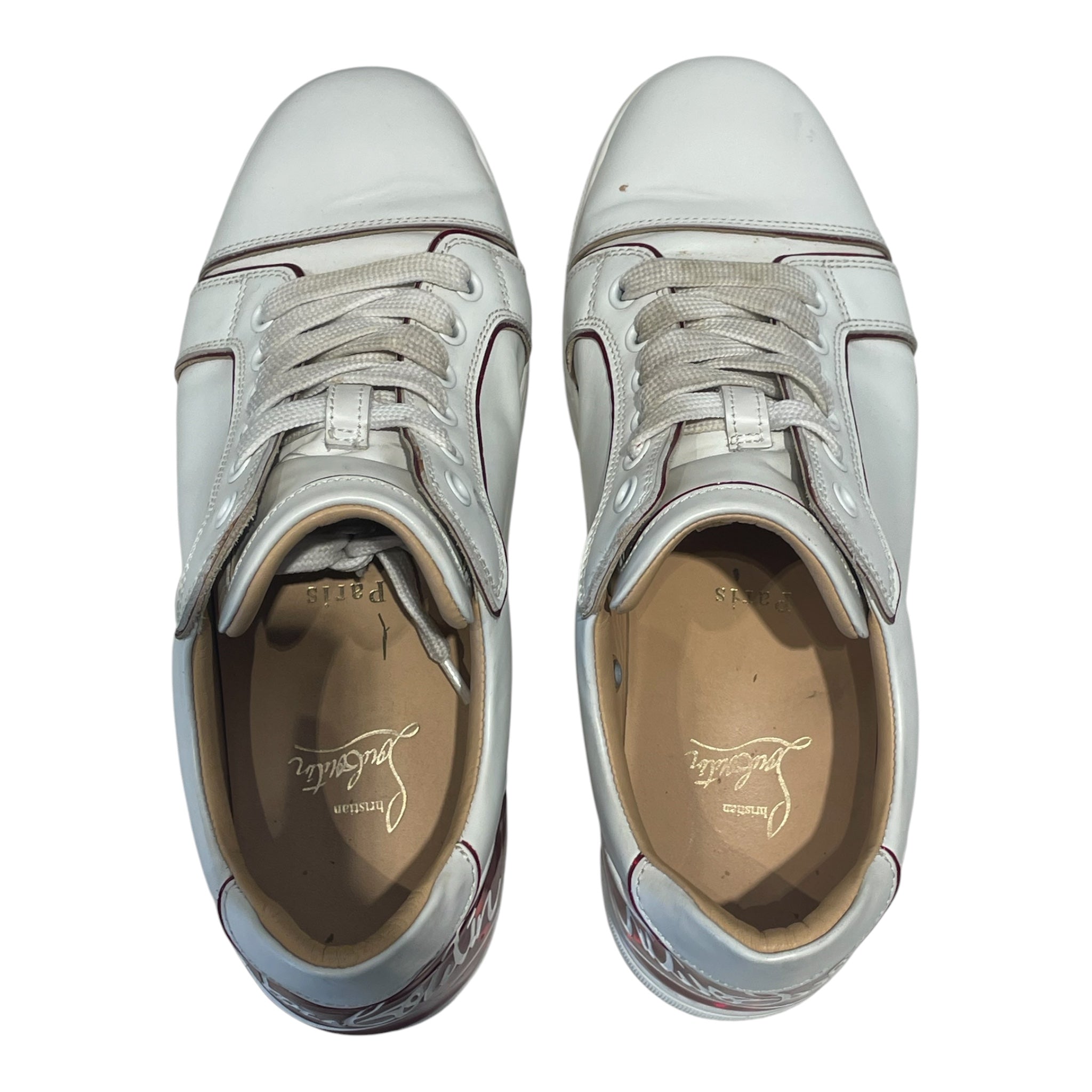 Christian Louboutin/Low-Sneakers/US 7.5/Leather/WHT/Red Metallic White Sneakers view 3