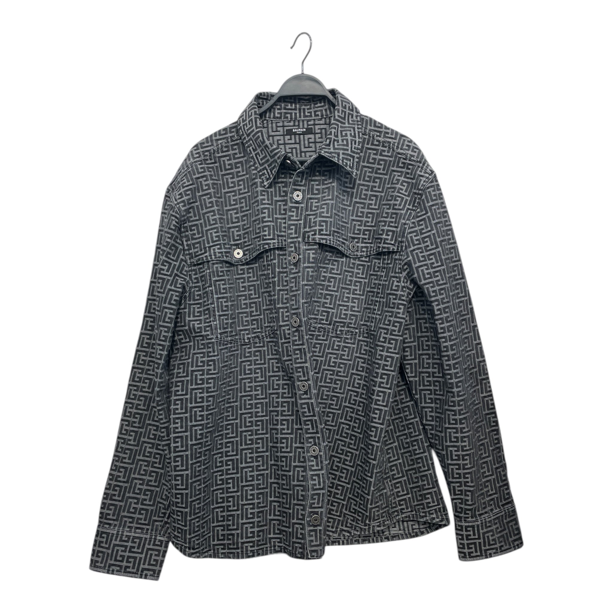 BALMAIN/LS Shirt/54/Cotton/GRY/Monogram/denim overshirt view 1