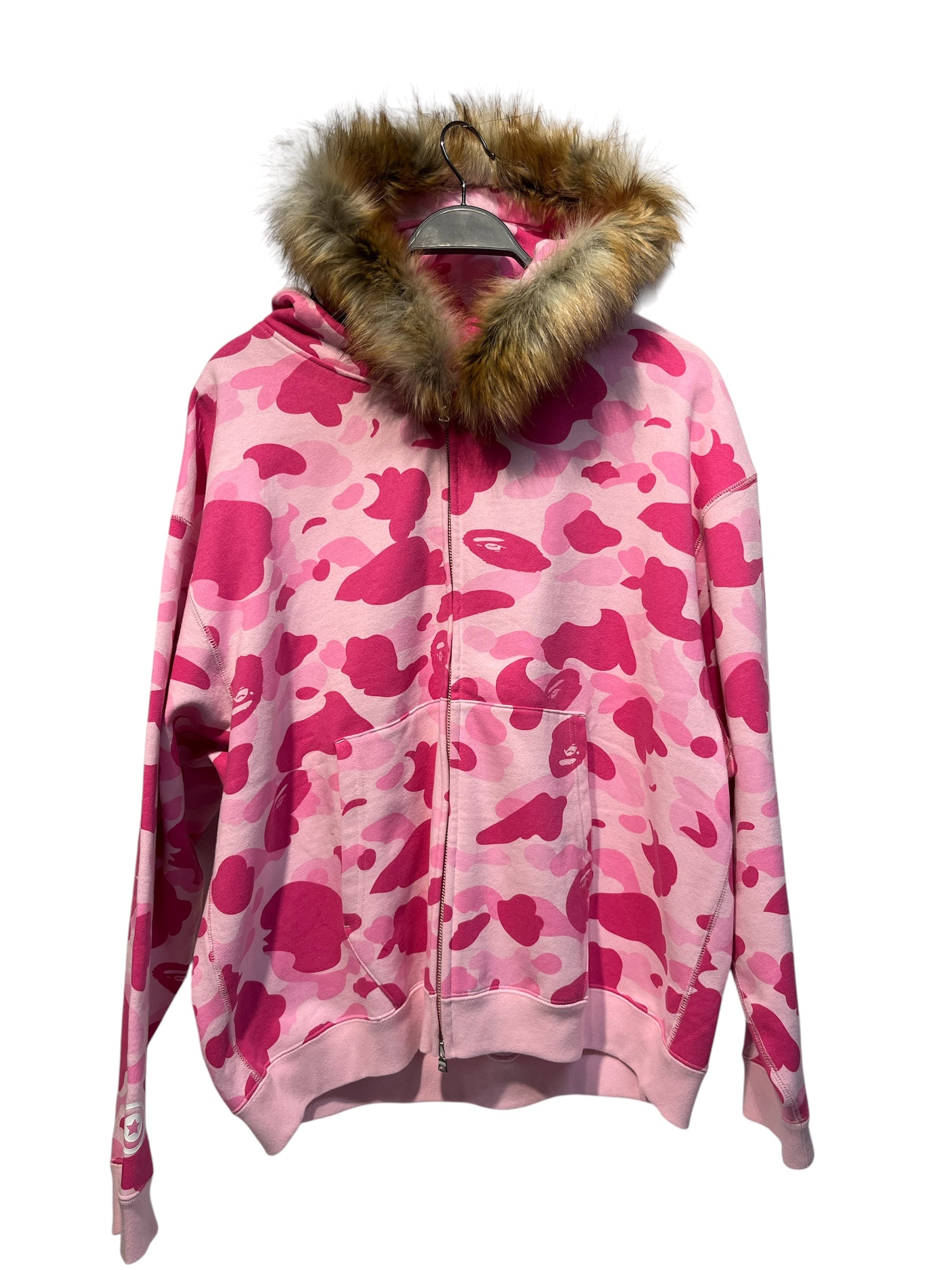A BATHING APE/Zip Up Hoodie/L/All Over Print/Cotton/PNK/Don Toliver Faux Fur view 1