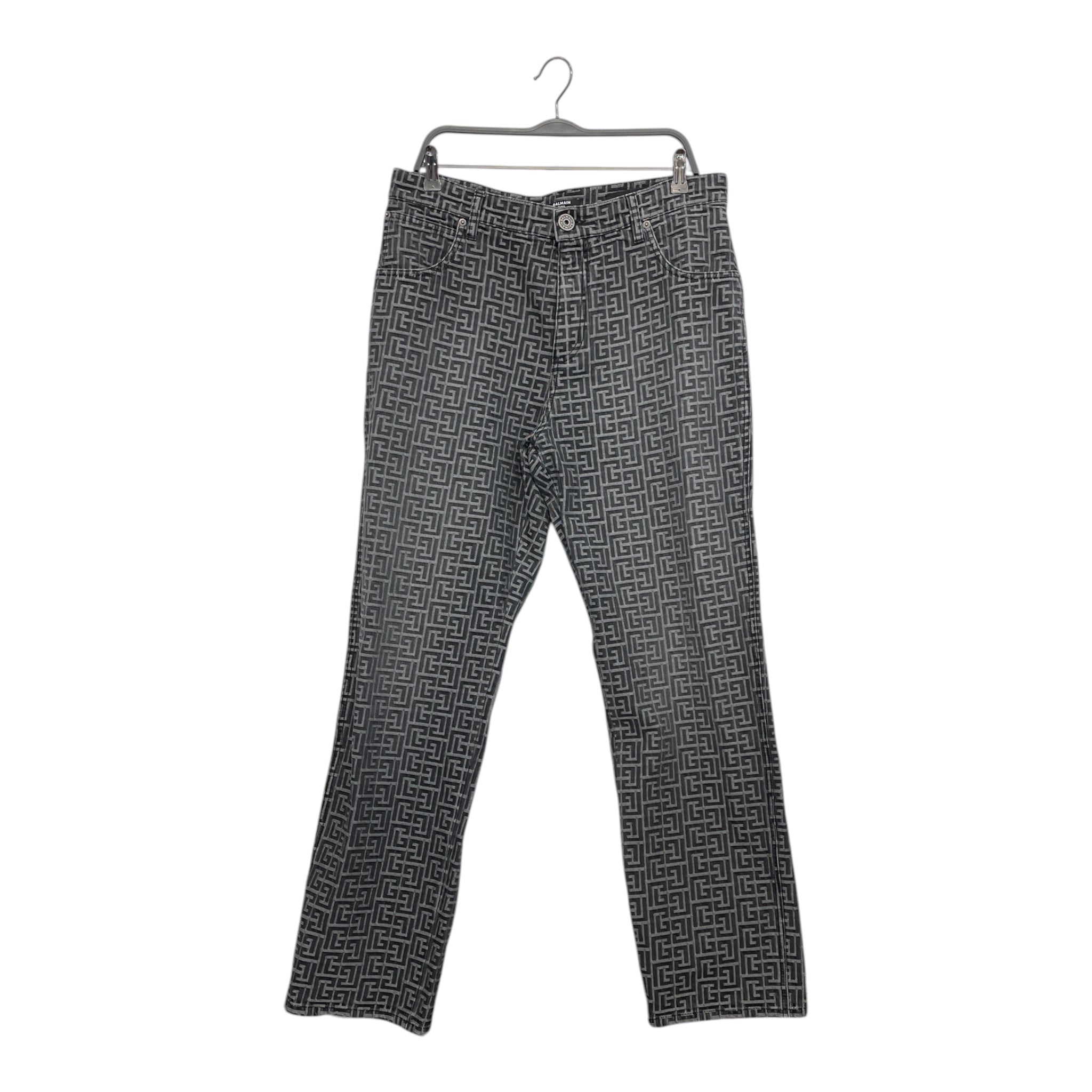 BALMAIN/Straight Pants/34/Cotton/GRY/Monogram/denim monogram pants view 1