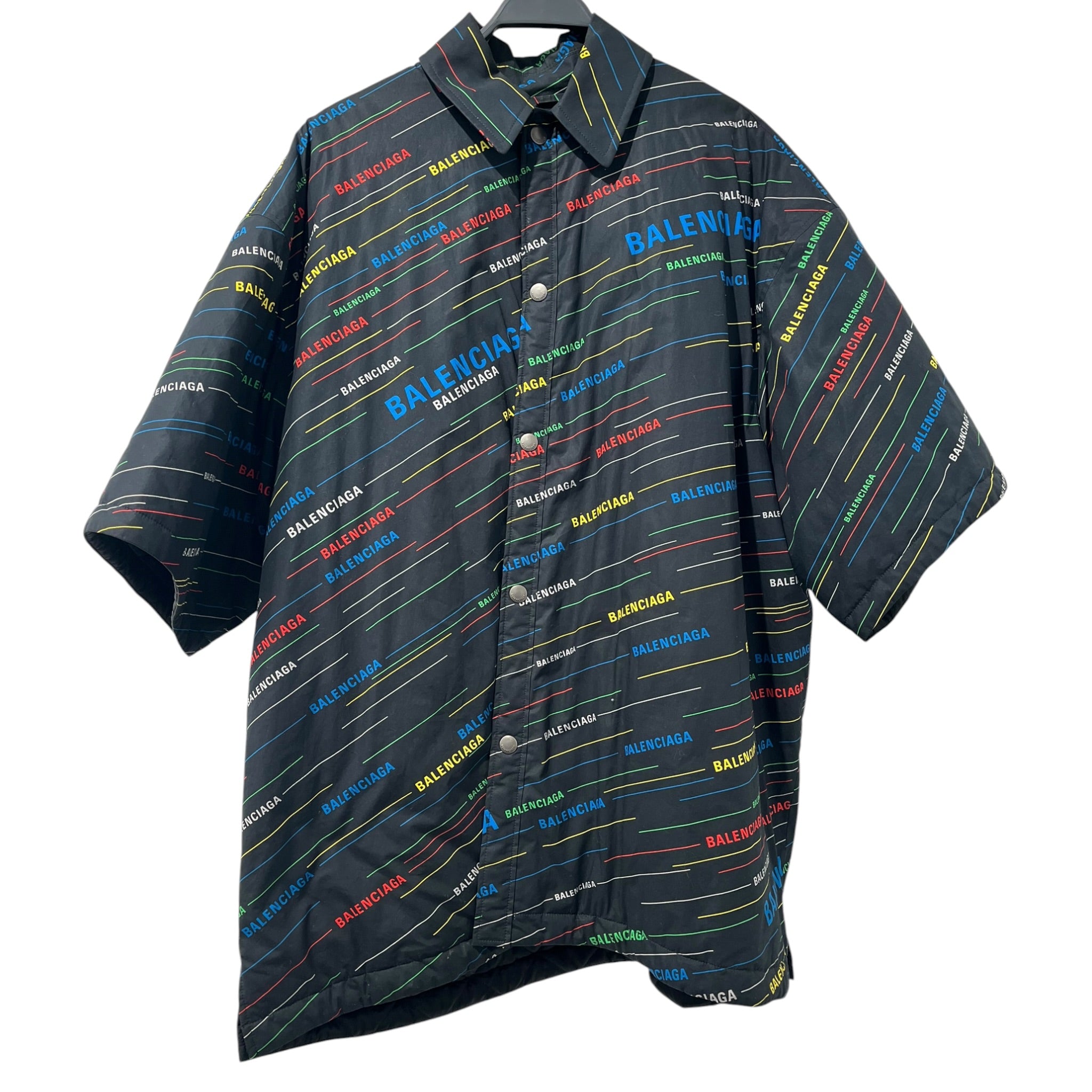 BALENCIAGA/SS Shirt/48/Nylon/BLK/All Over Print/REPEAT LOGO STRIPED PADDED view 1