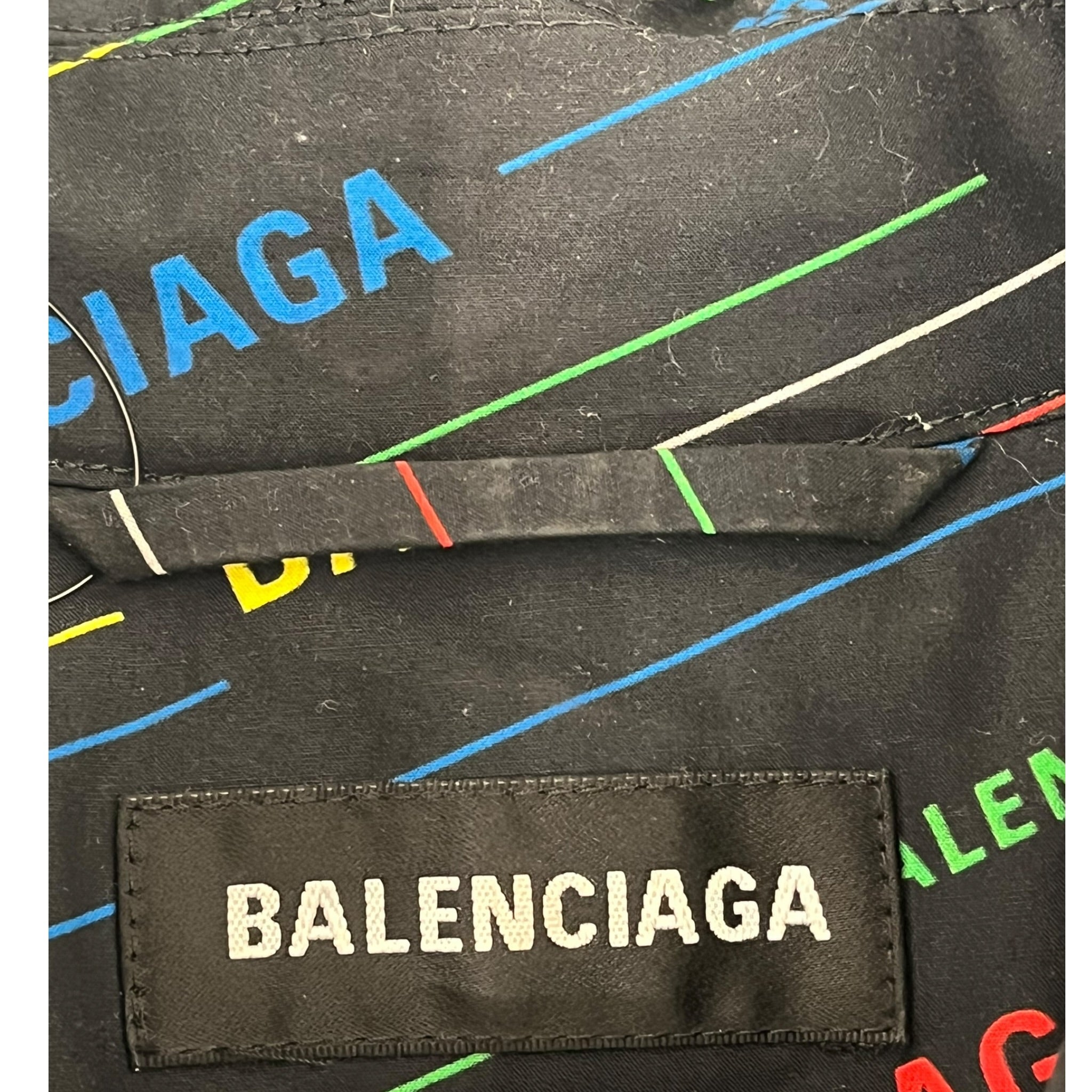 BALENCIAGA/SS Shirt/48/Nylon/BLK/All Over Print/REPEAT LOGO STRIPED PADDED view 3