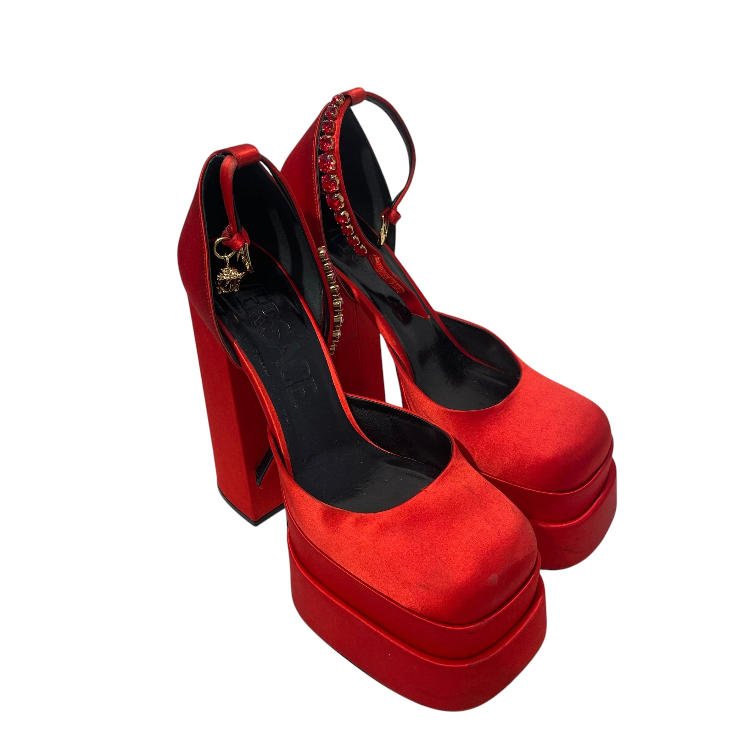 VERSACE/Heels/EU 41/Silk/RED/Ankle Strap/ view 1