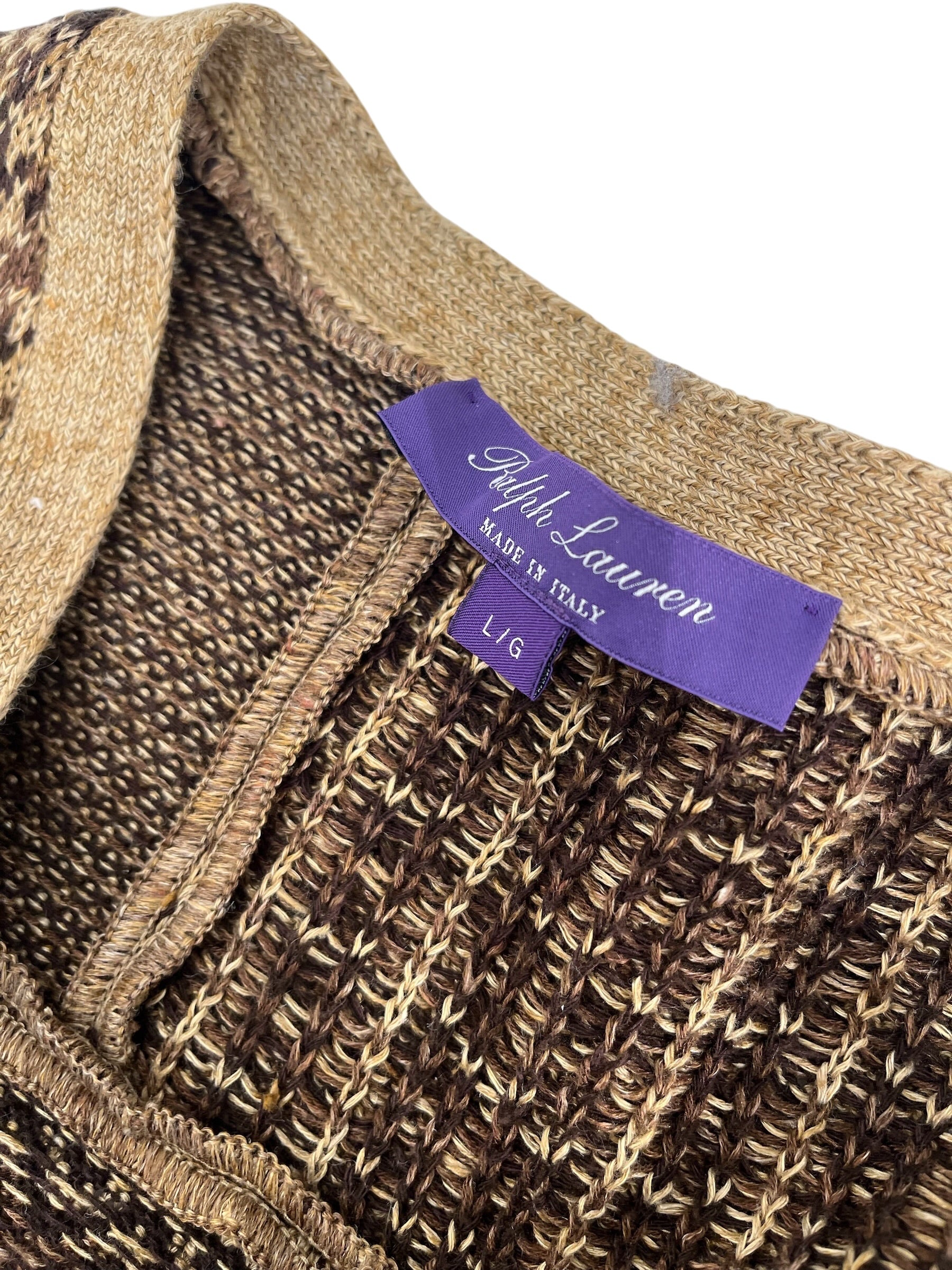 RALPH LAUREN PURPLE LABEL/Cardigan/L/Linen/CML/PATCHWORK KNIT CARDIGAN view 3
