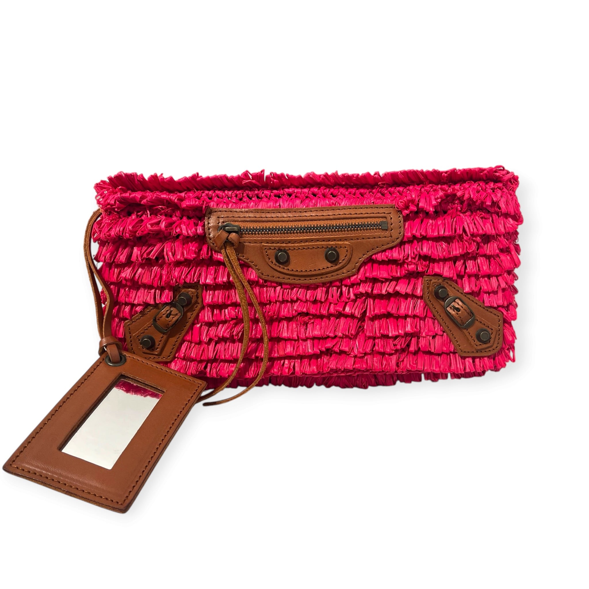 BALENCIAGA/Clutch Bag/PNK/RAFFIA MOTOCROSS ENVELOPE