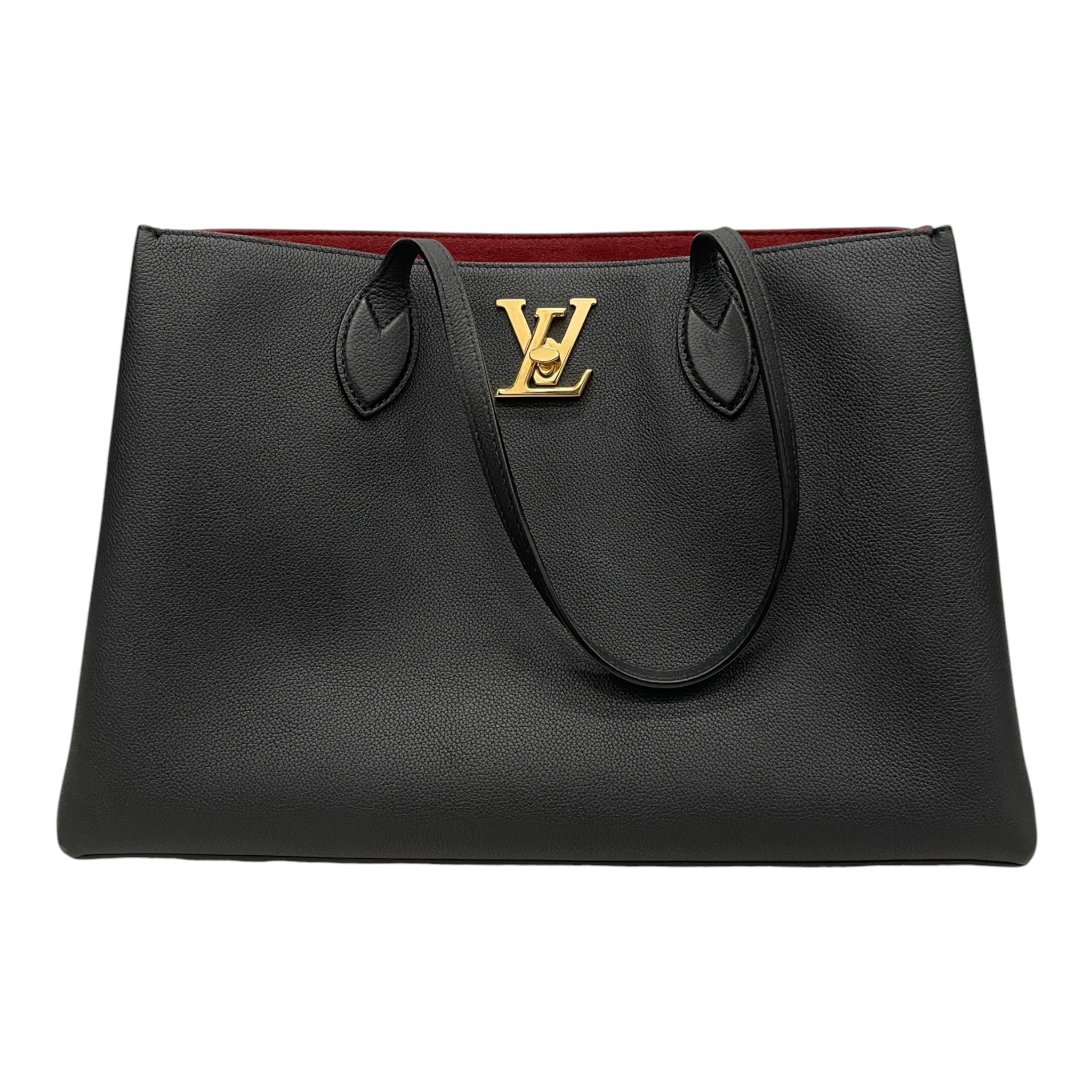 LOUIS VUITTON/Tote Bag/Leather/BLK/LOCKME SHOPPER/GOLD/RED LINING view 1