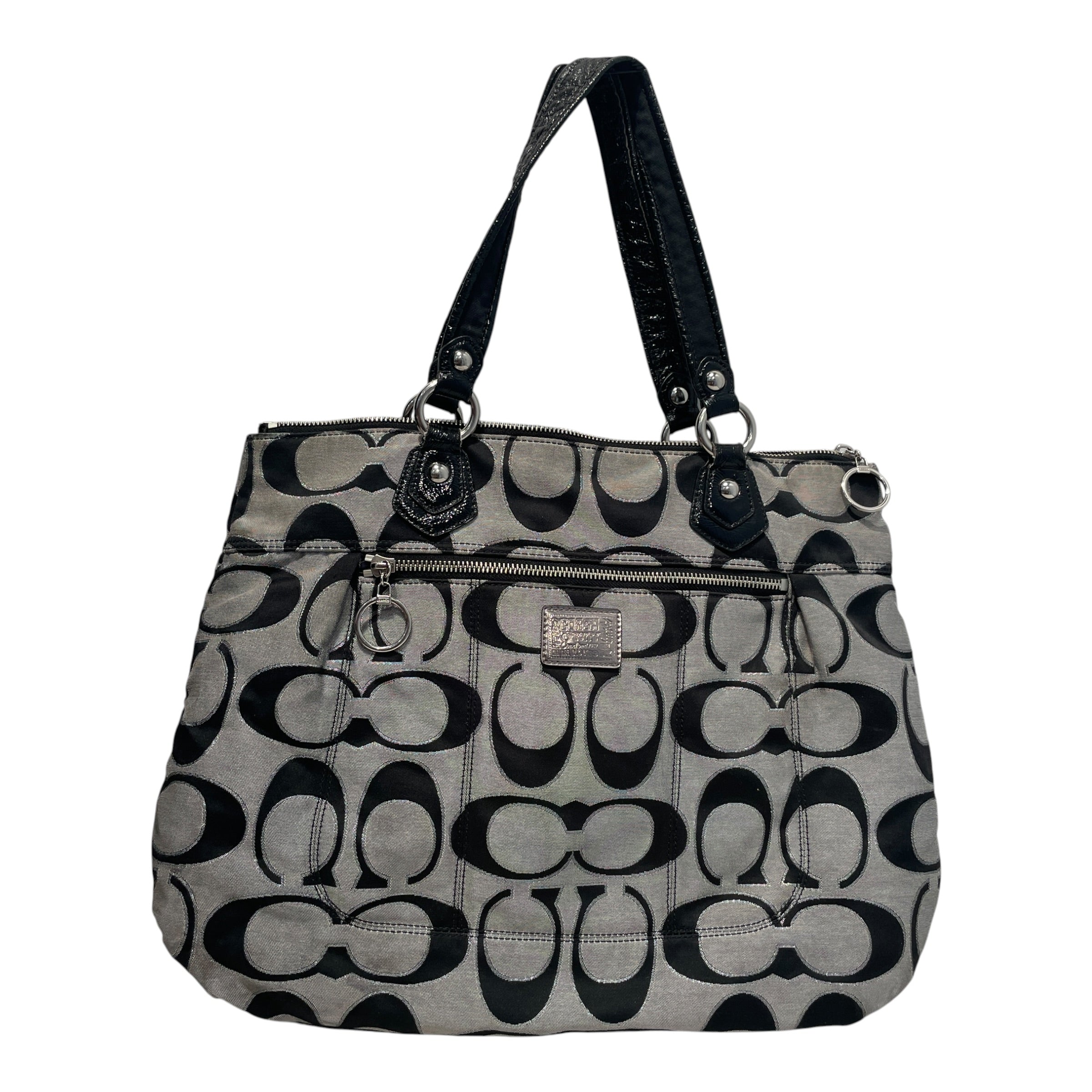 COACH/Tote Bag/Monogram/Cotton/GRY/Poppy Signature Metallic Glam view 1