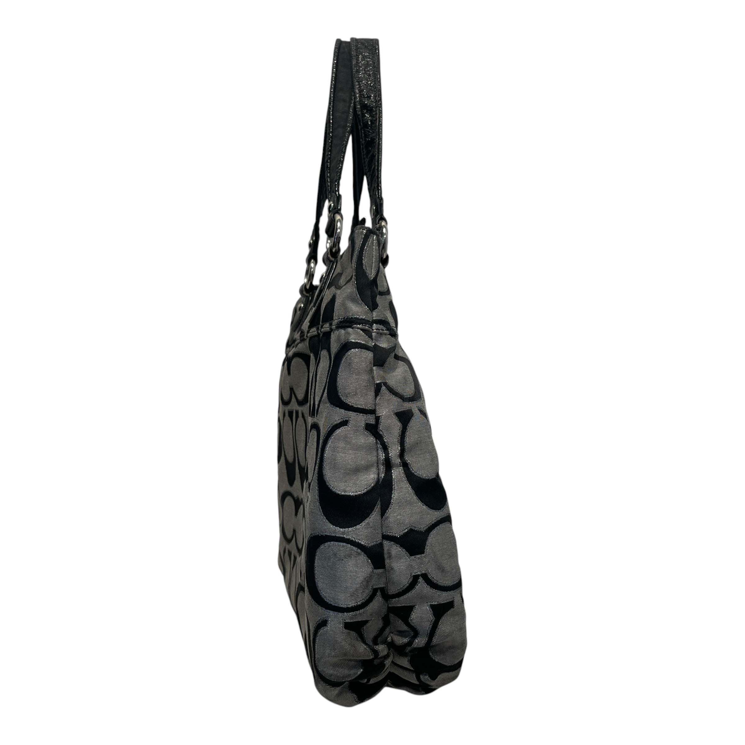 COACH/Tote Bag/Monogram/Cotton/GRY/Poppy Signature Metallic Glam view 2