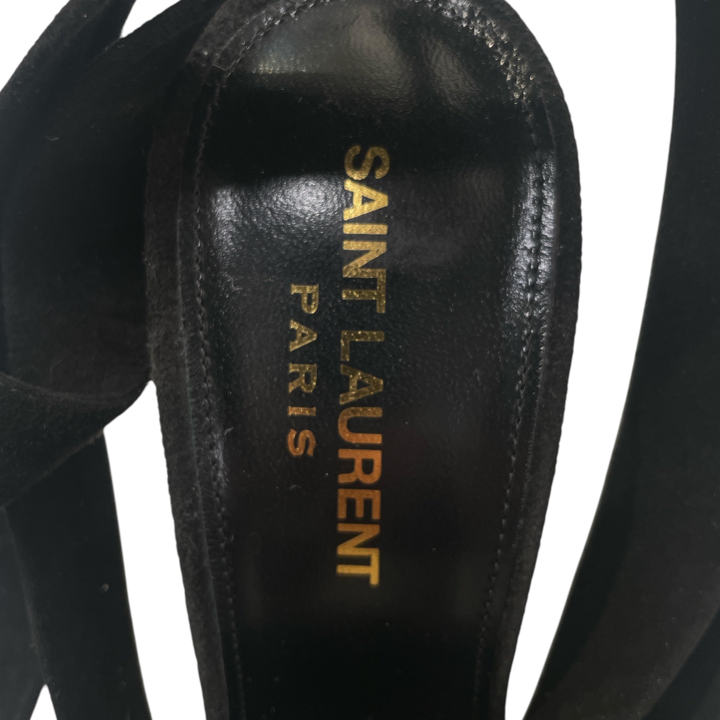 SAINT LAURENT/Heels/EU 37/Suede/BLK/Ankle Strap/DEVA view 3