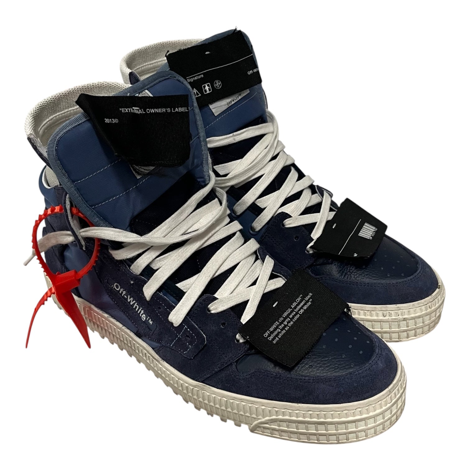 OFF-WHITE/Hi-Sneakers/EU 43/Leather/NVY/off white navy hi top shoes view 1