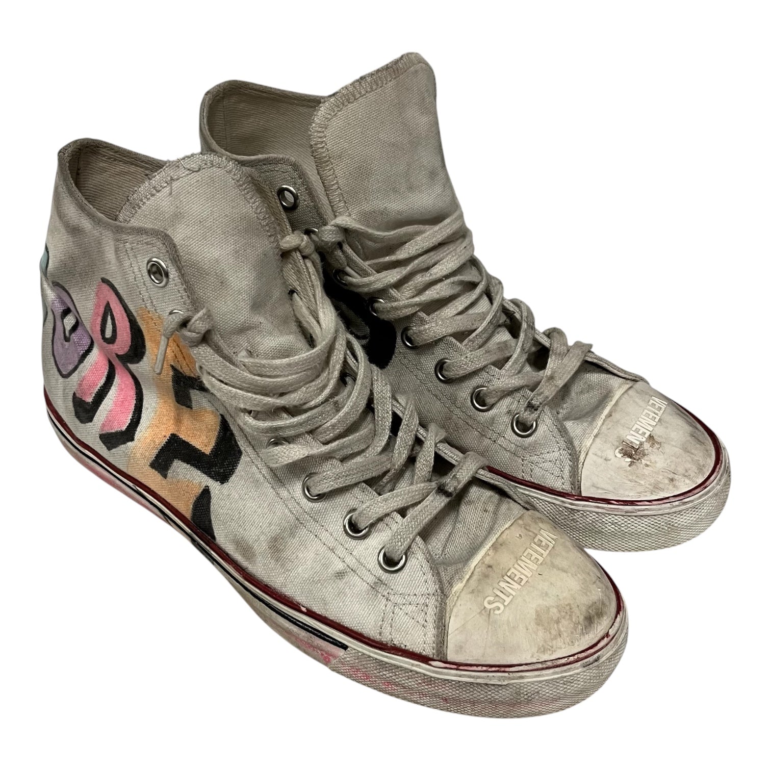 VETEMENTS/Hi-Sneakers/US 8.5/Cotton/WHT/graffiti view 1